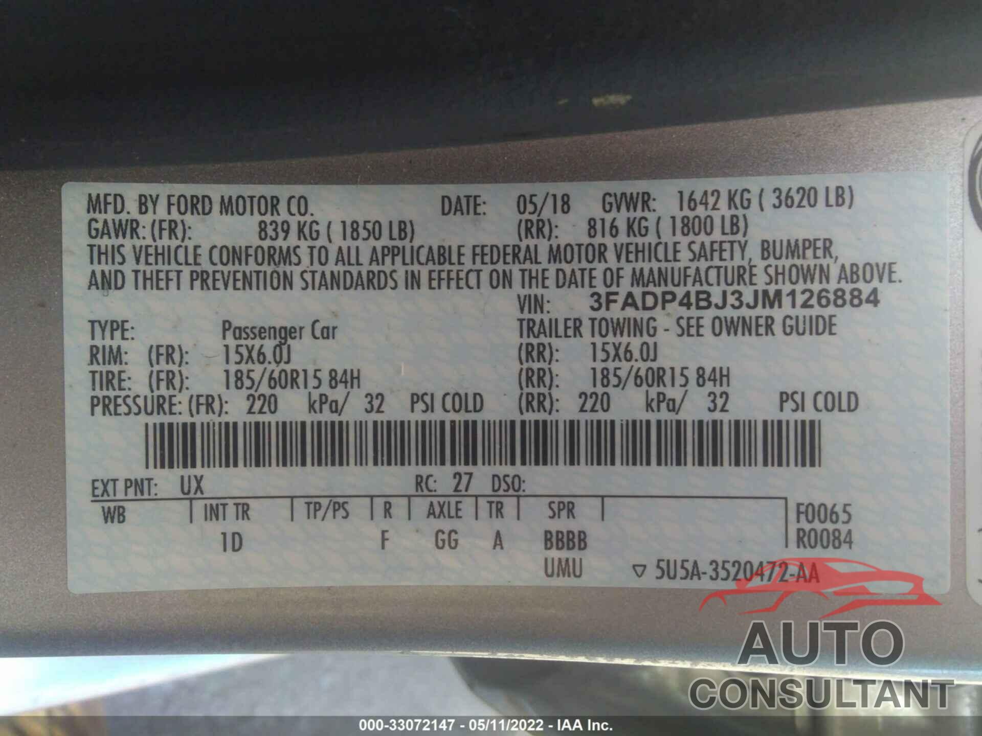 FORD FIESTA 2018 - 3FADP4BJ3JM126884