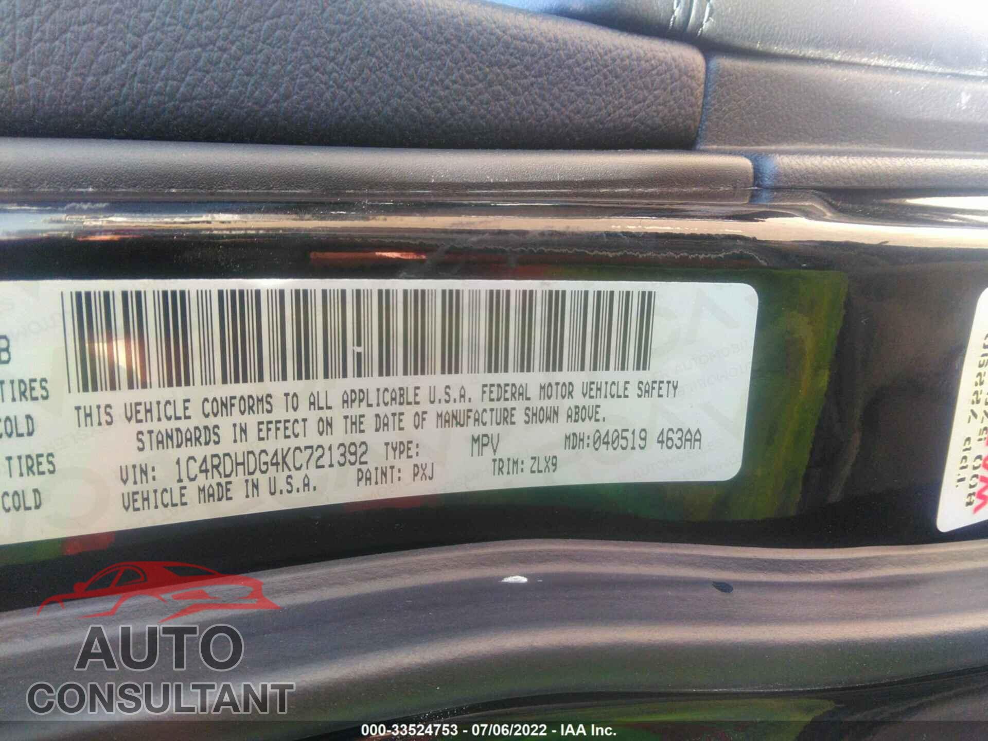 DODGE DURANGO 2019 - 1C4RDHDG4KC721392