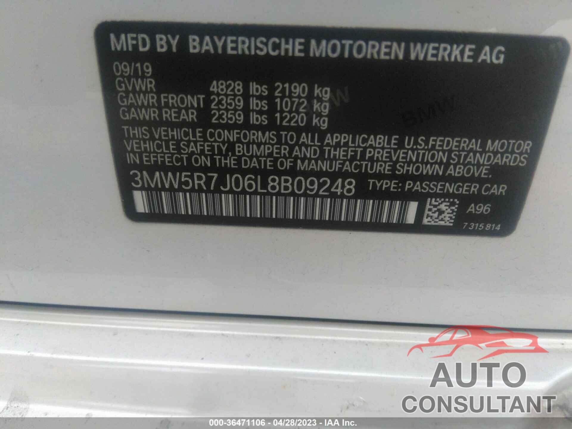 BMW 3 SERIES 2020 - 3MW5R7J06L8B09248