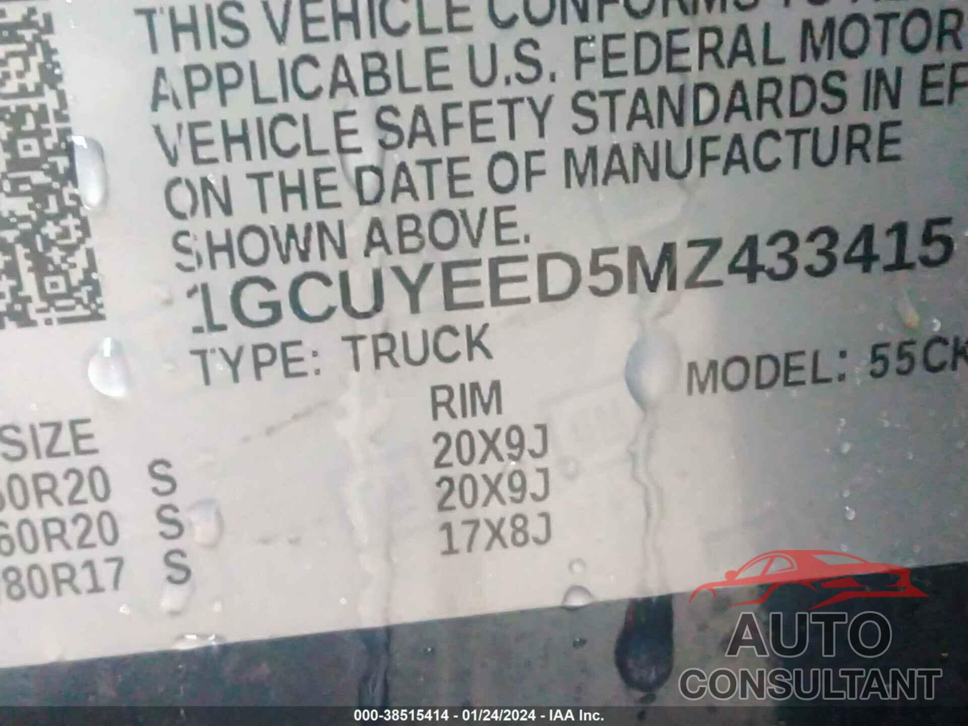 CHEVROLET SILVERADO 1500 2021 - 1GCUYEED5MZ433415