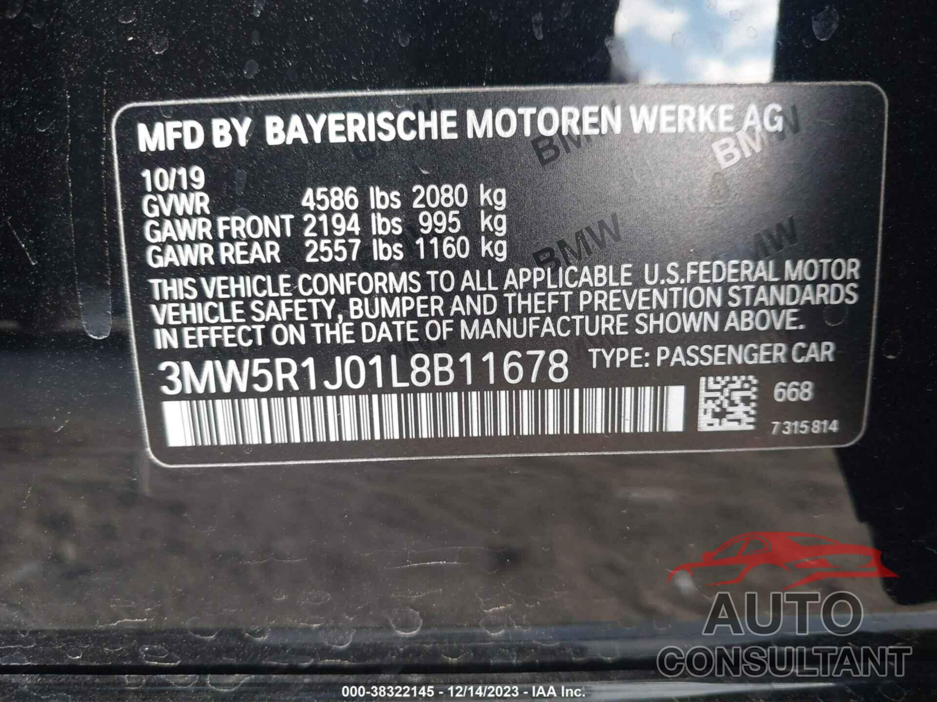 BMW 330I 2020 - 3MW5R1J01L8B11678