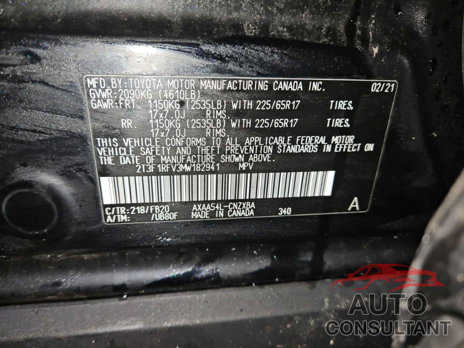 TOYOTA RAV4 2021 - 2T3F1RFV3MW182941