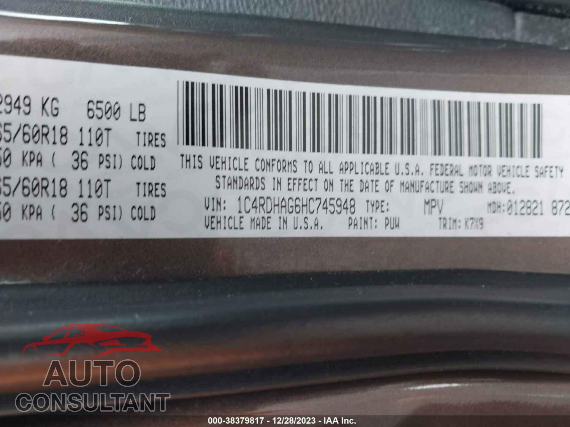 DODGE DURANGO 2017 - 1C4RDHAG6HC745948