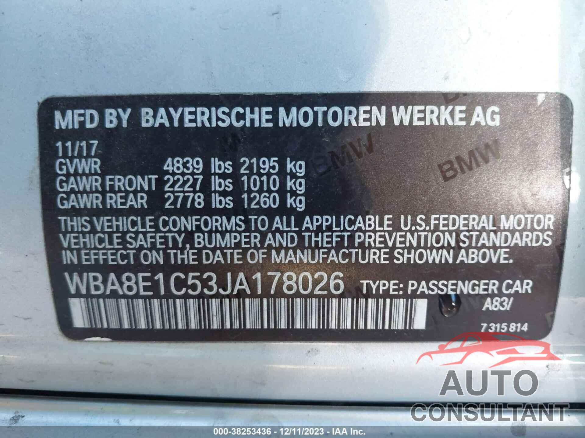 BMW 330E 2018 - WBA8E1C53JA178026