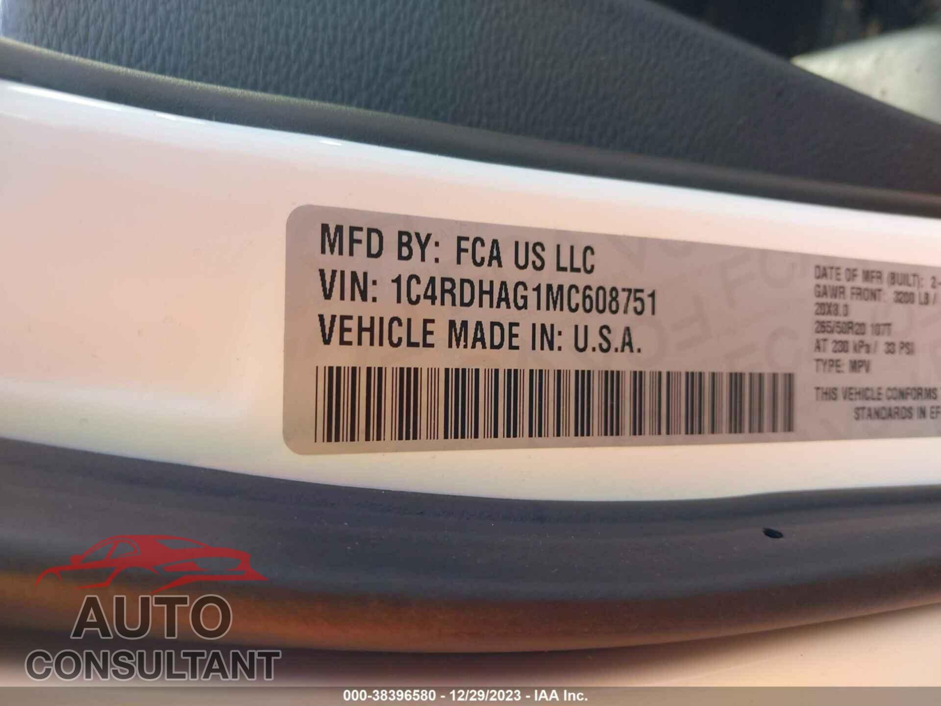 DODGE DURANGO 2021 - 1C4RDHAG1MC608751