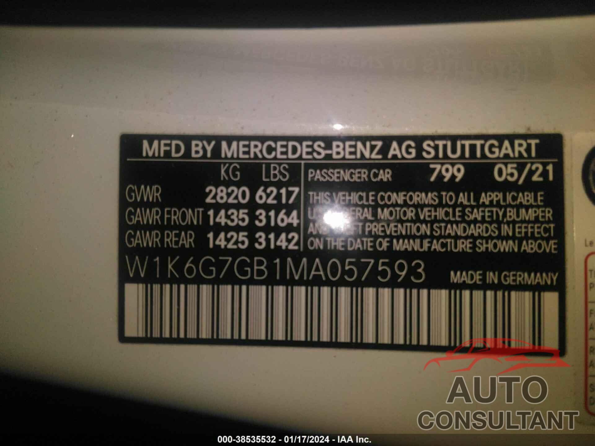 MERCEDES-BENZ S 2021 - W1K6G7GB1MA057593