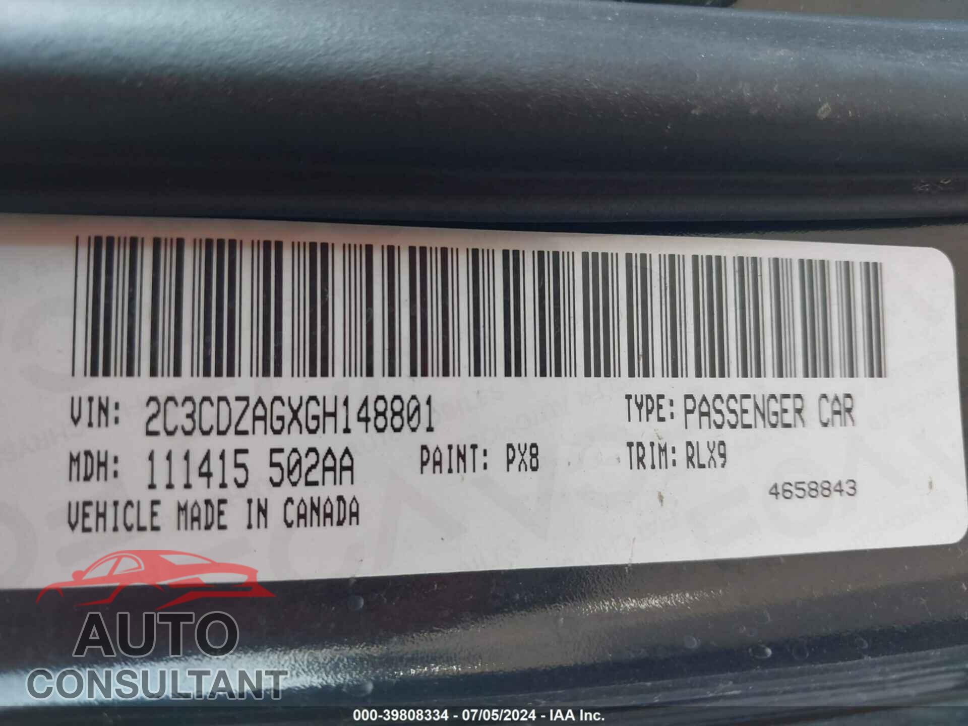 DODGE CHALLENGER 2016 - 2C3CDZAGXGH148801