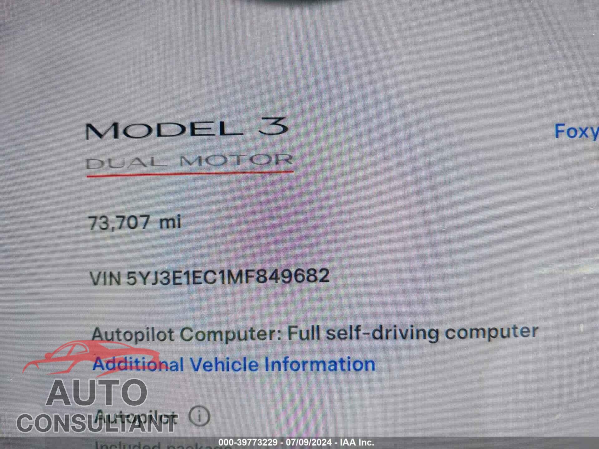 TESLA MODEL 3 2021 - 5YJ3E1EC1MF849682