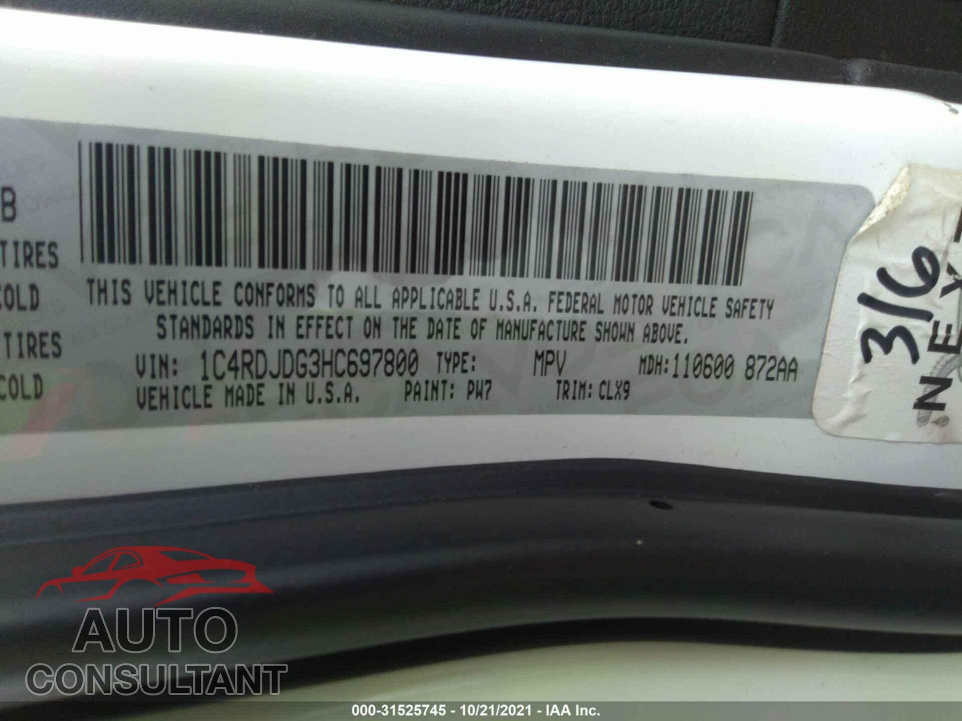 DODGE DURANGO 2017 - 1C4RDJDG3HC697800