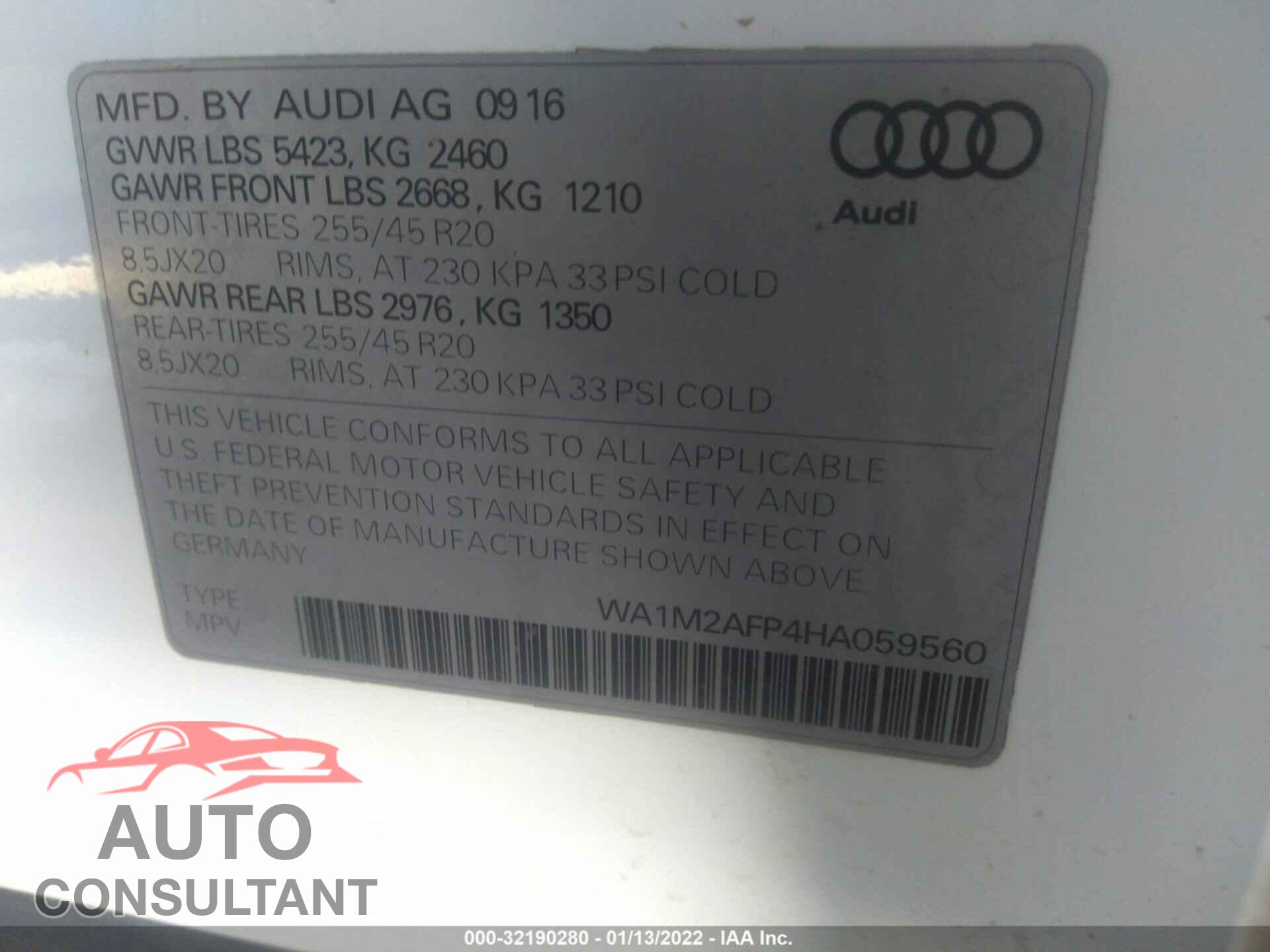 AUDI Q5 2017 - WA1M2AFP4HA059560