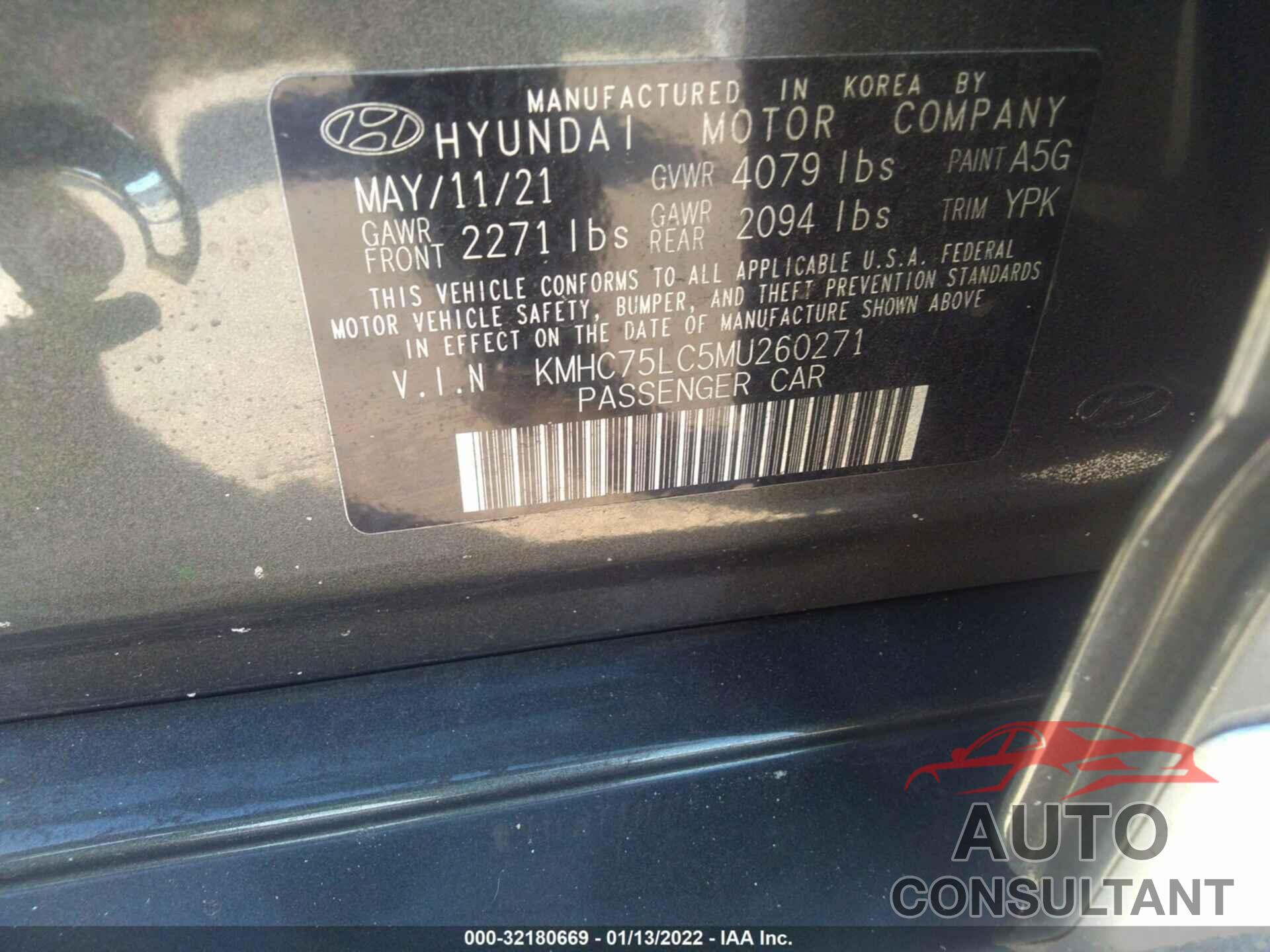 HYUNDAI IONIQ HYBRID 2021 - KMHC75LC5MU260271