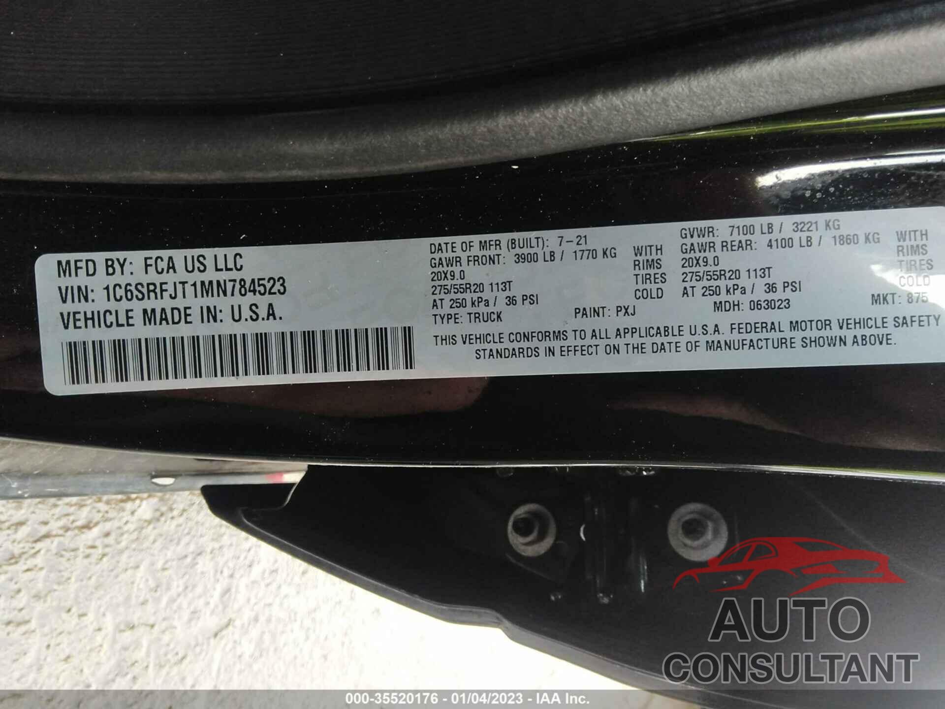 RAM 1500 2021 - 1C6SRFJT1MN784523