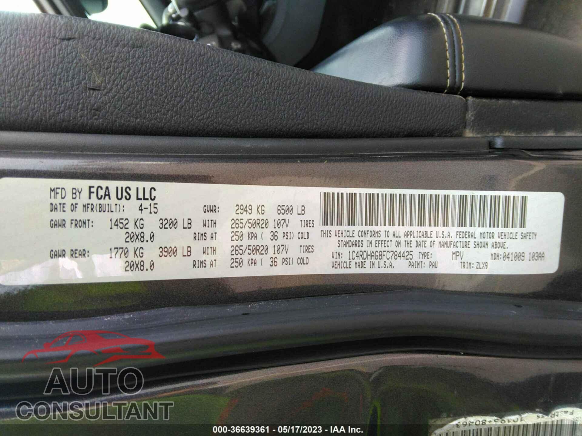 DODGE DURANGO 2015 - 1C4RDHAG8FC784425