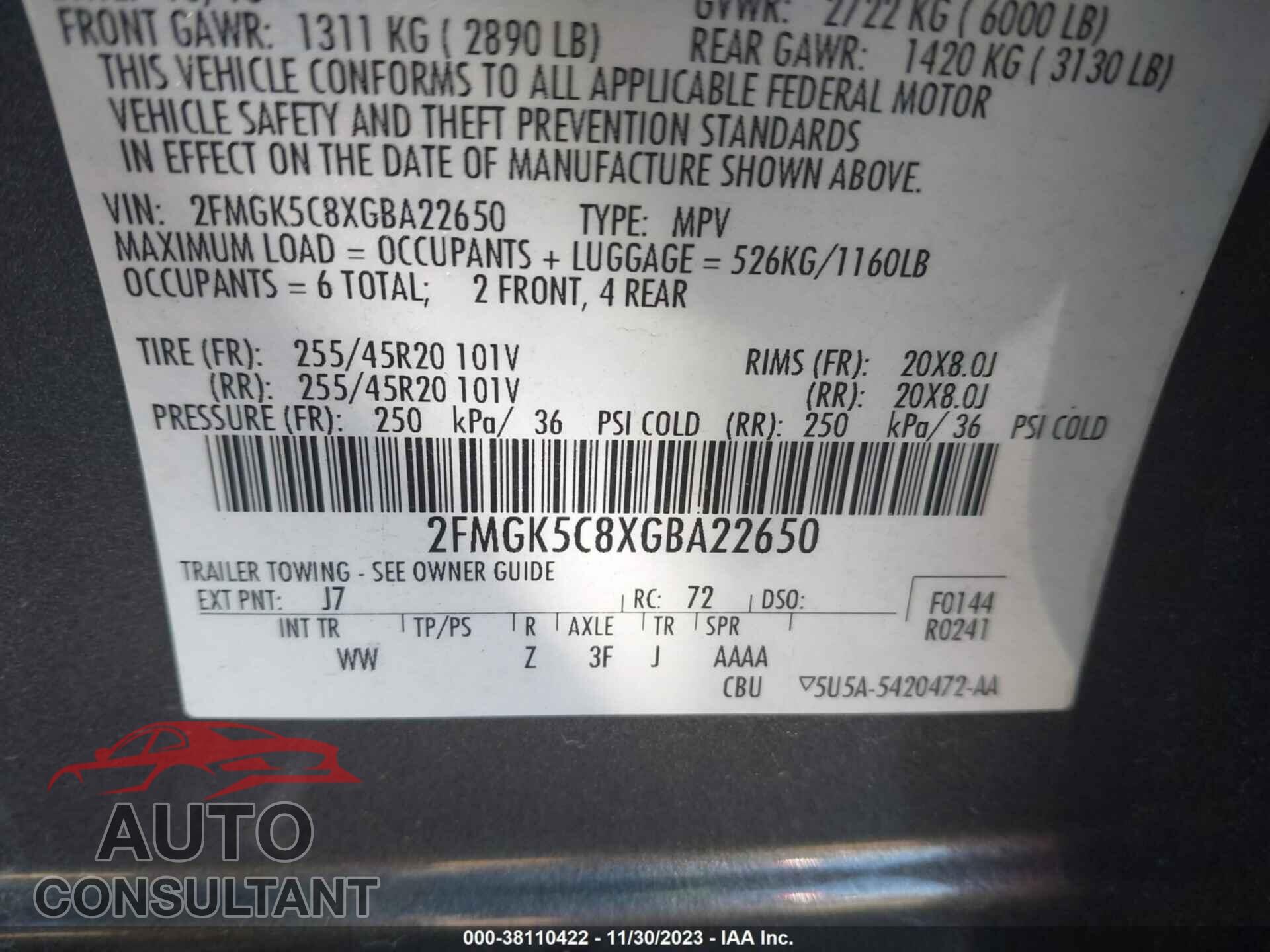 FORD FLEX 2016 - 2FMGK5C8XGBA22650