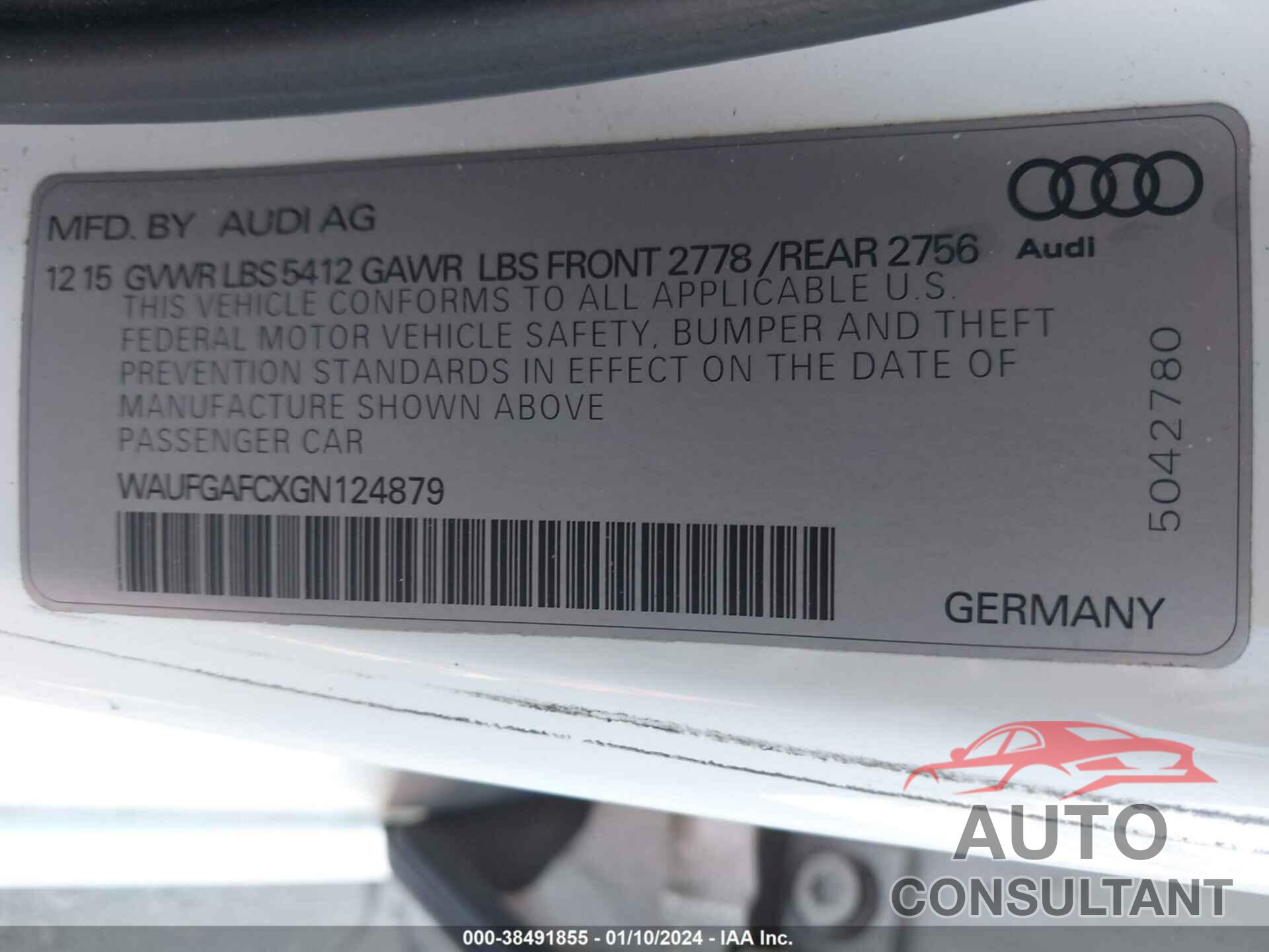 AUDI A6 2016 - WAUFGAFCXGN124879