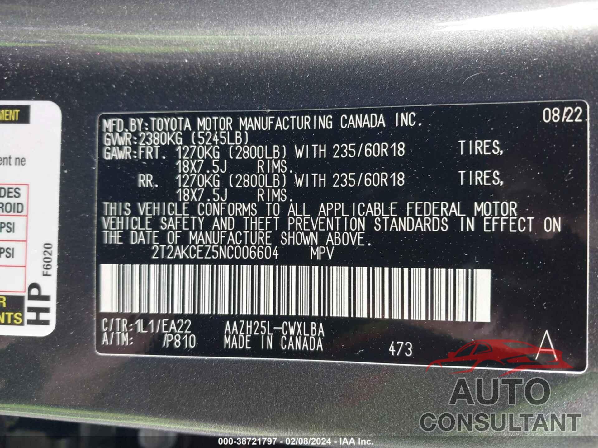 LEXUS NX 350H 2022 - 2T2AKCEZ5NC006604