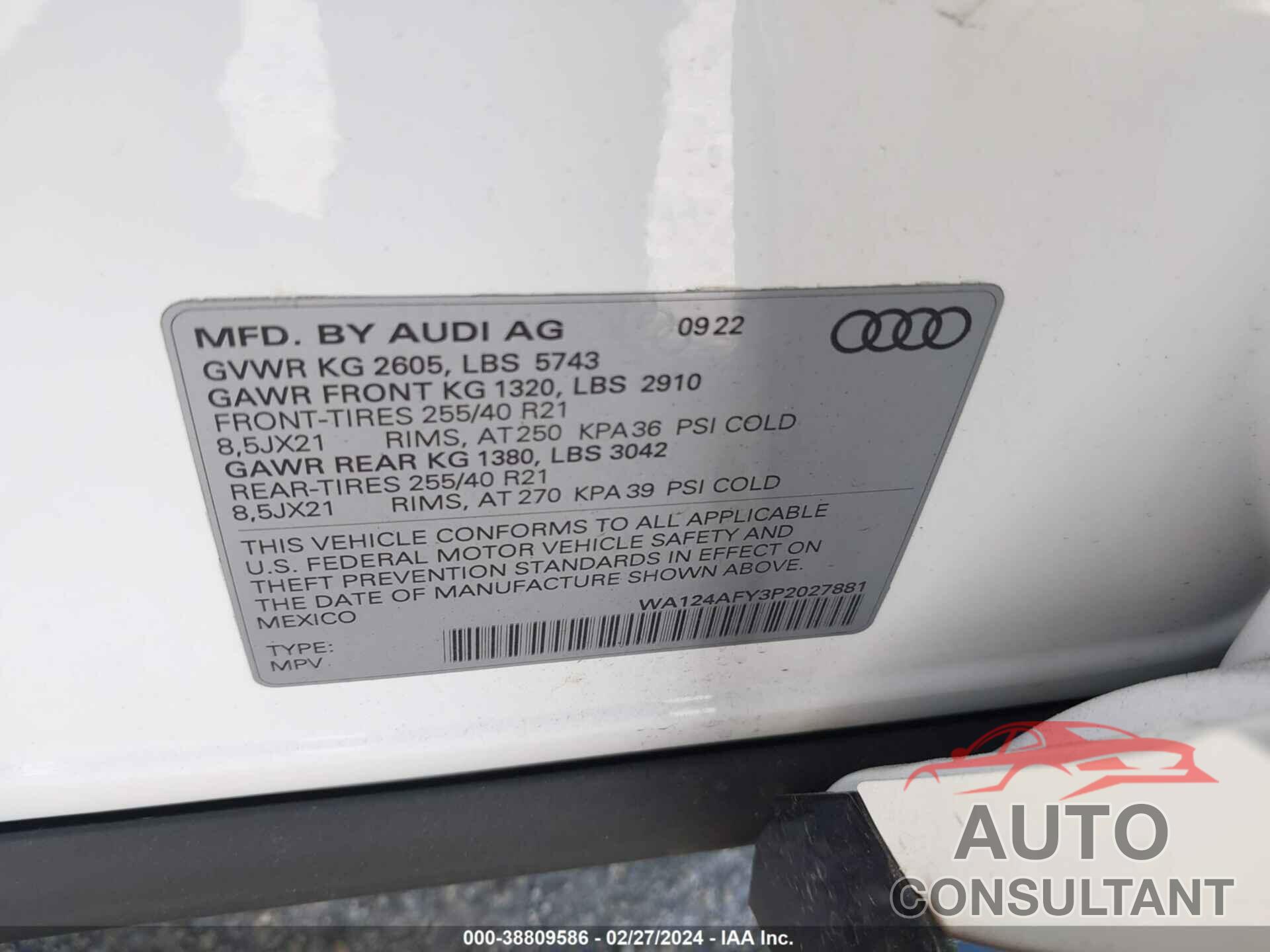 AUDI SQ5 SPORTBACK 2023 - WA124AFY3P2027881