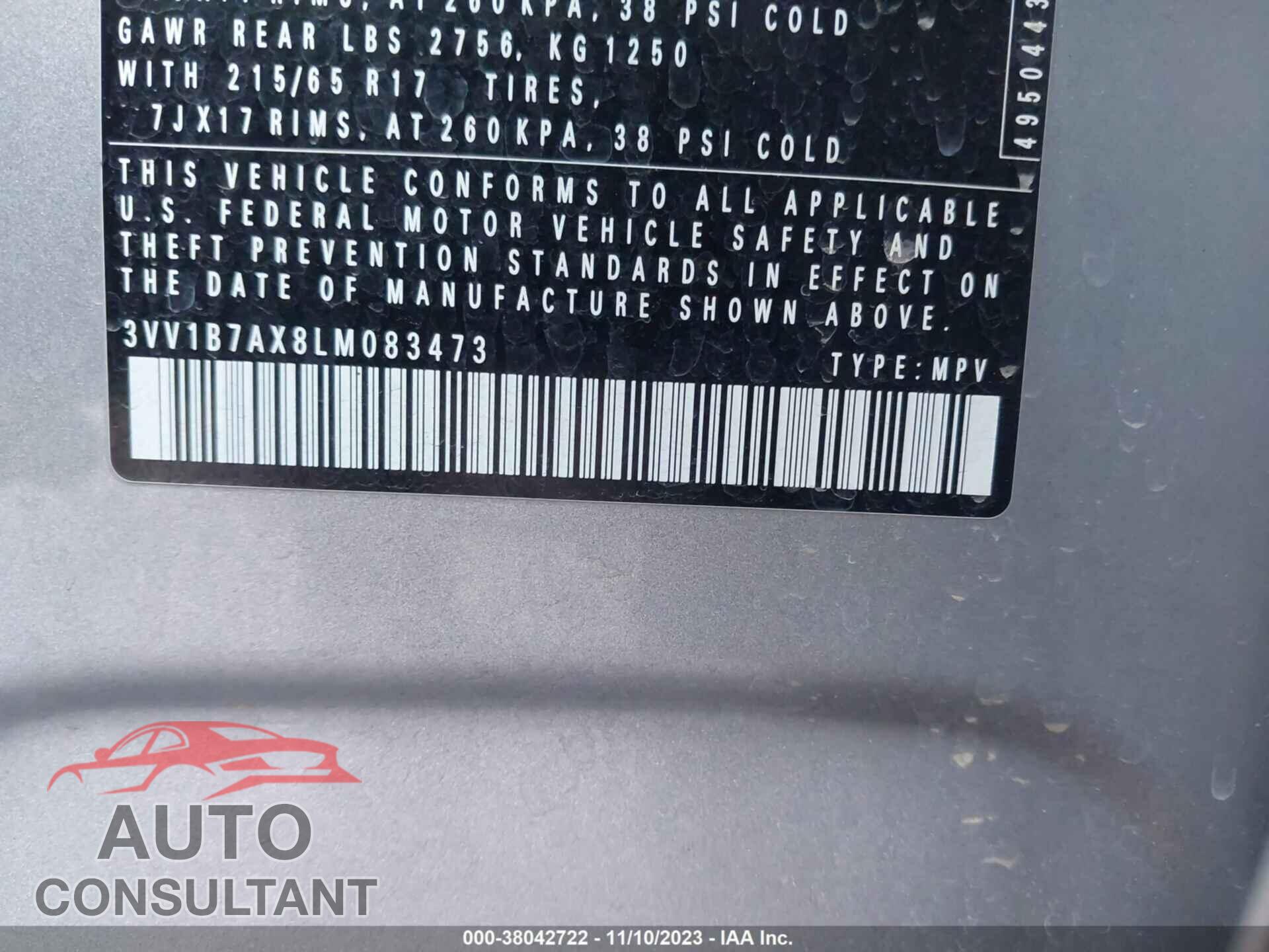 VOLKSWAGEN TIGUAN 2020 - 3VV1B7AX8LM083473