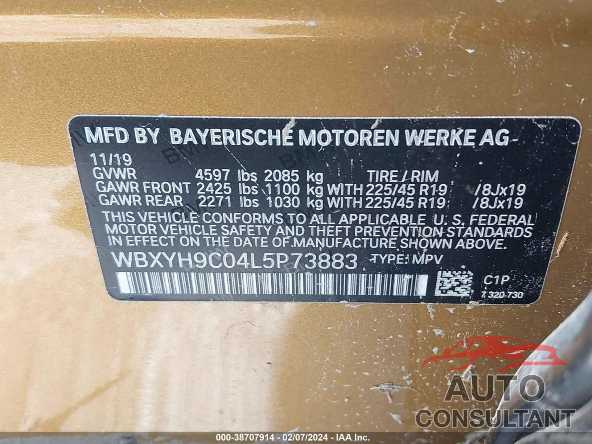 BMW X2 2020 - WBXYH9C04L5P73883
