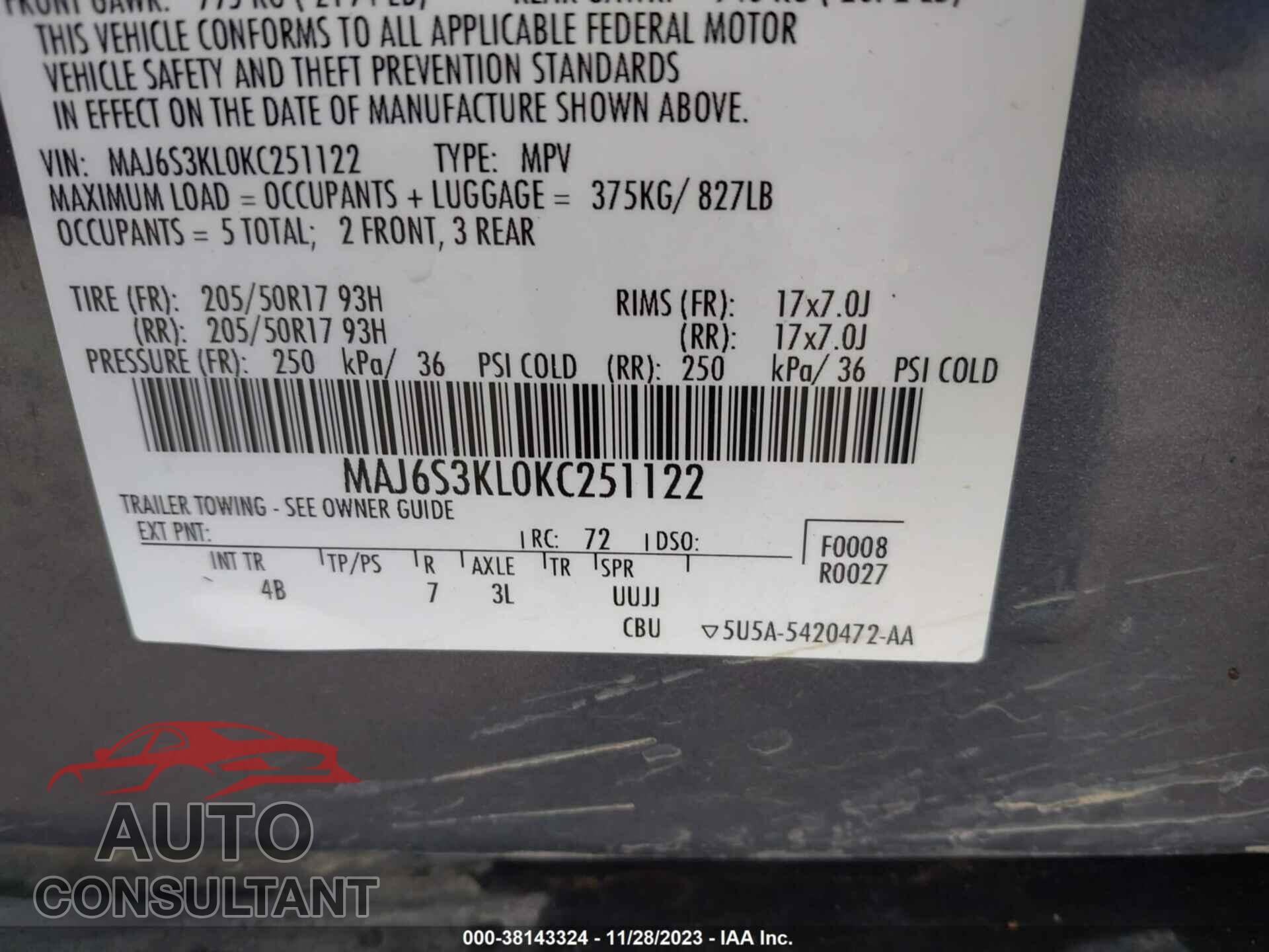 FORD ECOSPORT 2019 - MAJ6S3KL0KC251122