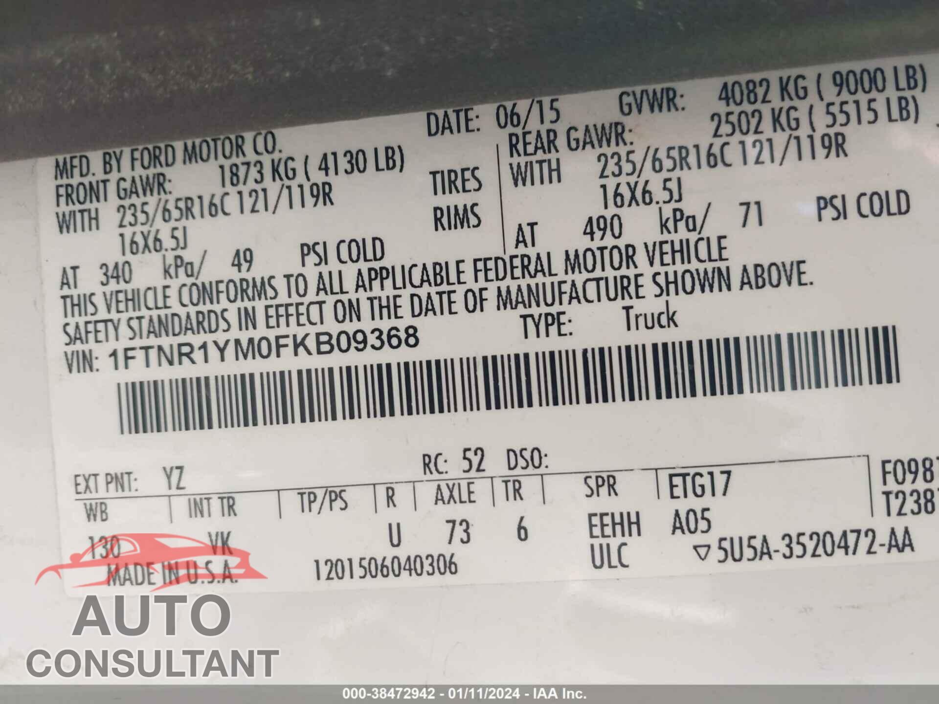 FORD TRANSIT-250 2015 - 1FTNR1YM0FKB09368