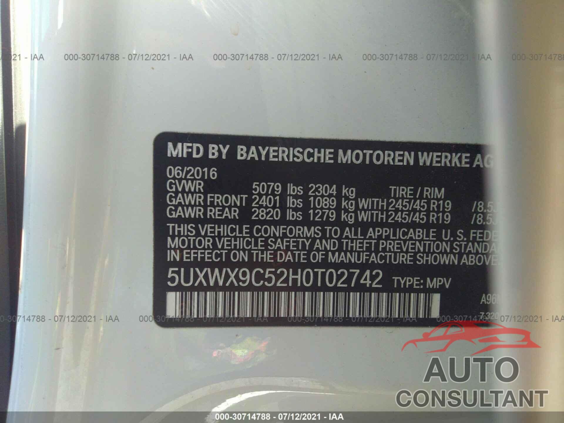 BMW X3 2017 - 5UXWX9C52H0T02742