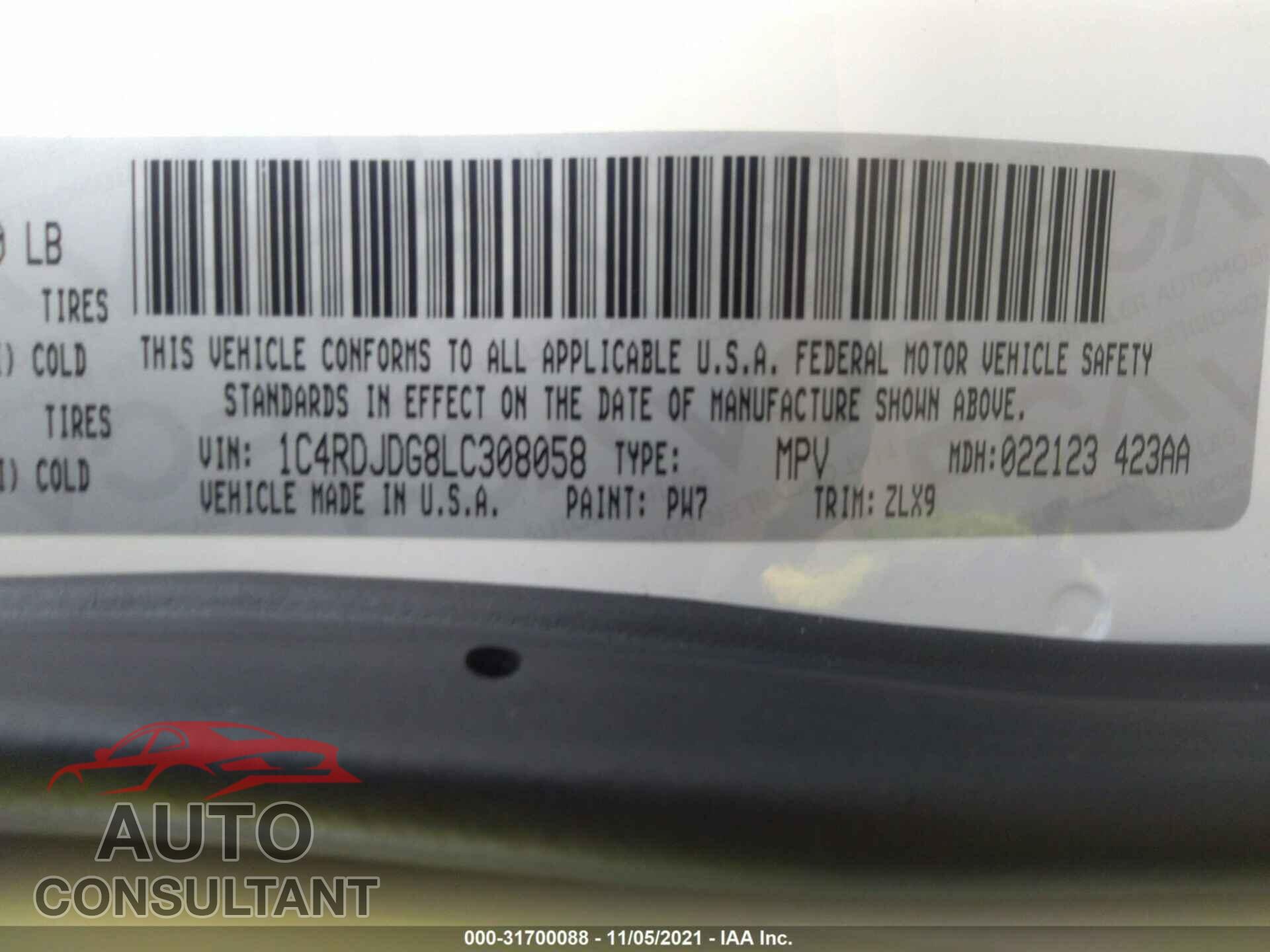 DODGE DURANGO 2020 - 1C4RDJDG8LC308058