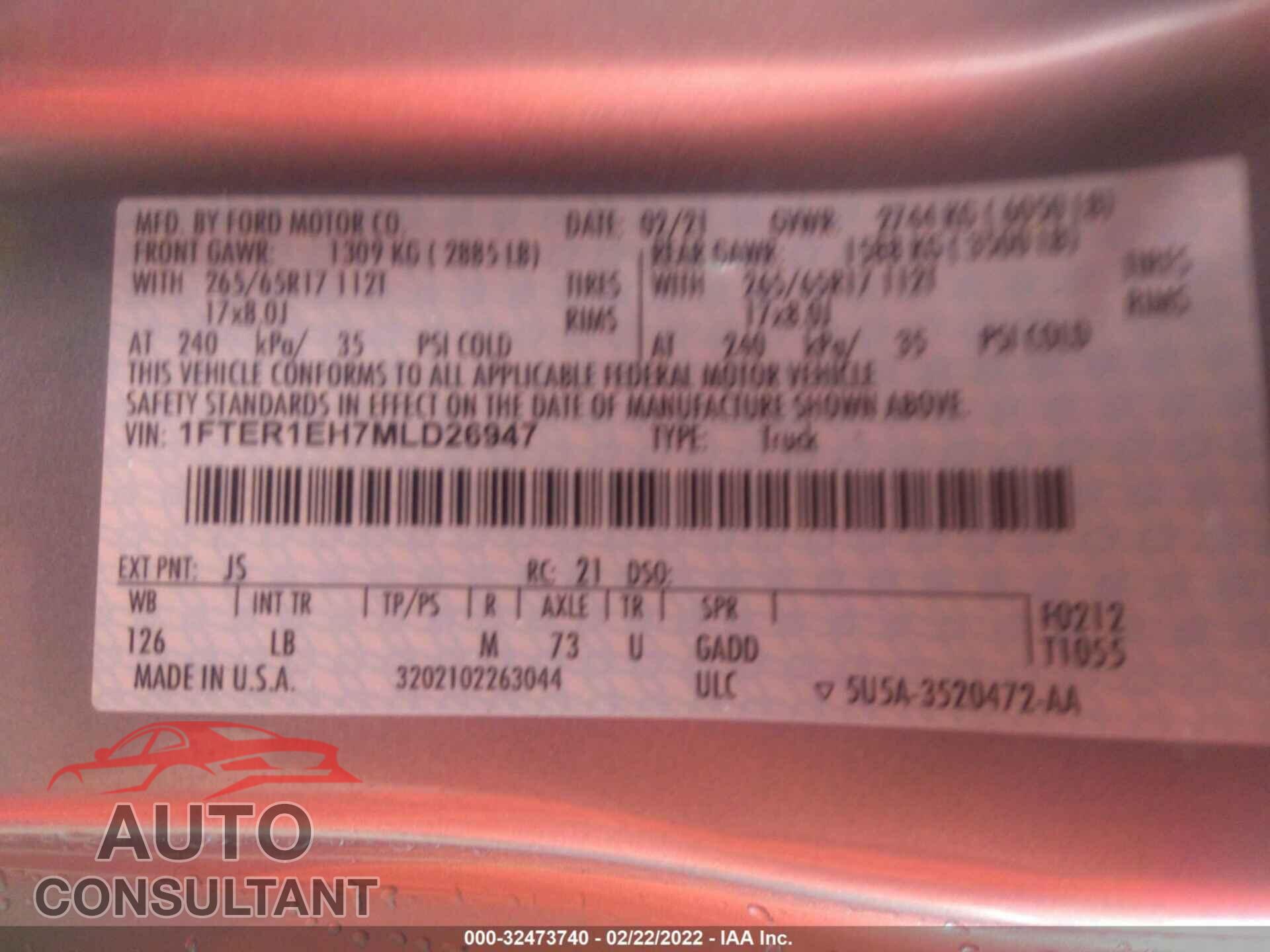 FORD RANGER 2021 - 1FTER1EH7MLD26947