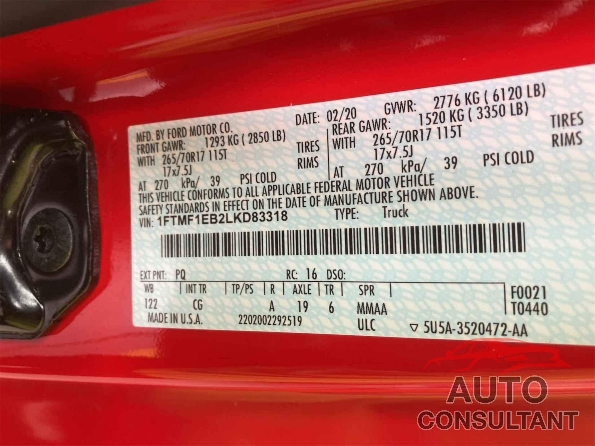 FORD F-150 2020 - 1FTMF1EB2LKD83318