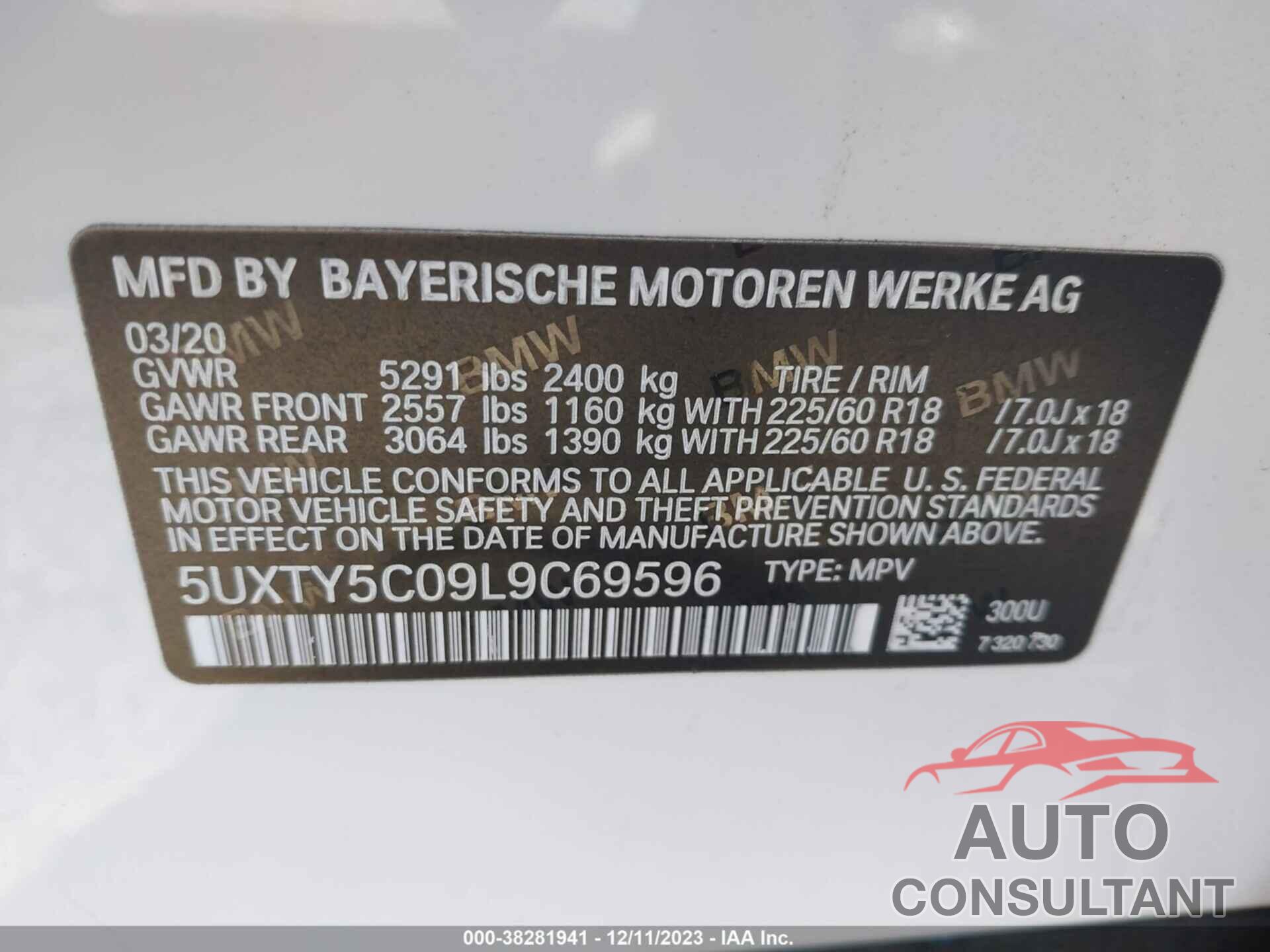 BMW X3 2020 - 5UXTY5C09L9C69596