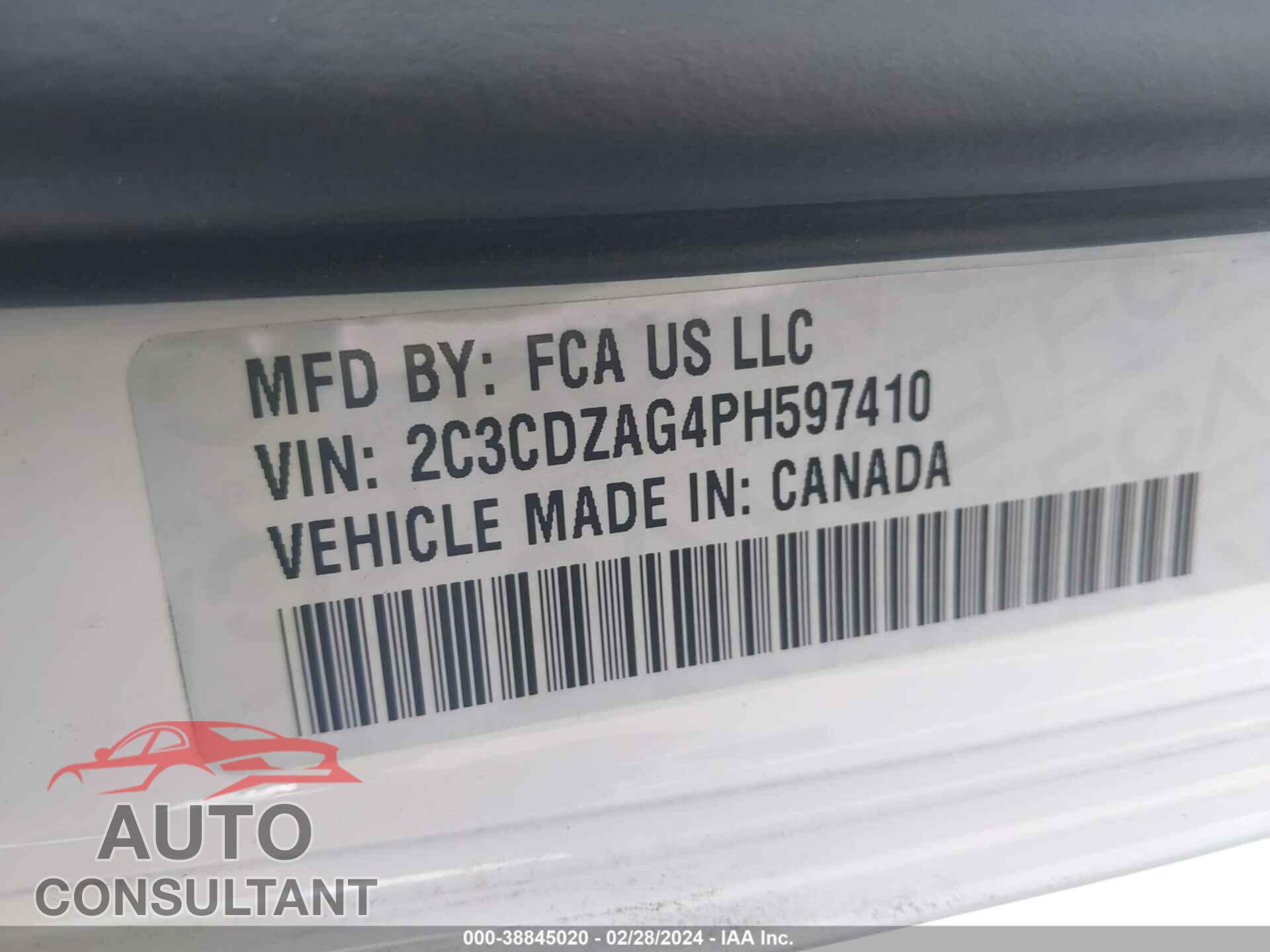 DODGE CHALLENGER 2023 - 2C3CDZAG4PH597410