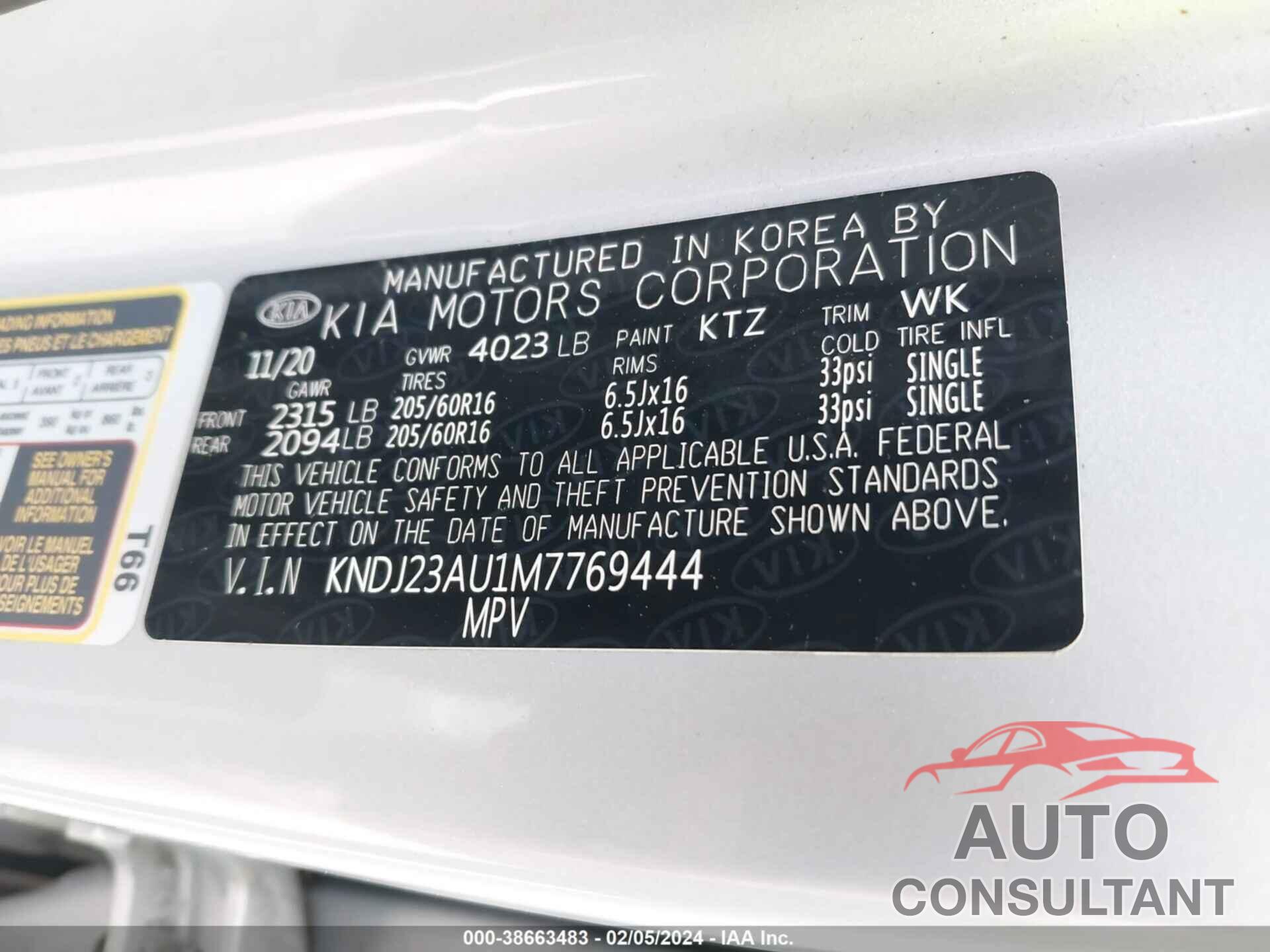 KIA SOUL 2021 - KNDJ23AU1M7769444