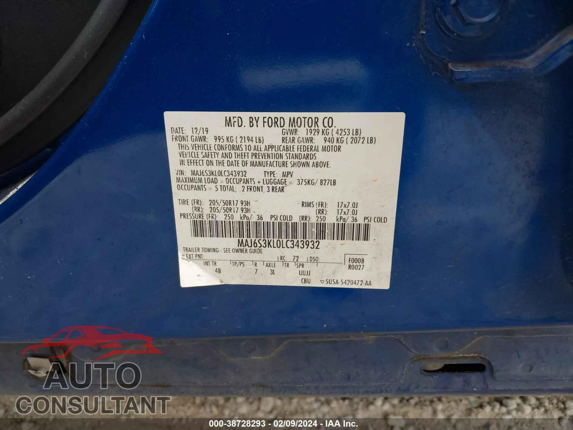 FORD ECOSPORT 2020 - MAJ6S3KL0LC343932