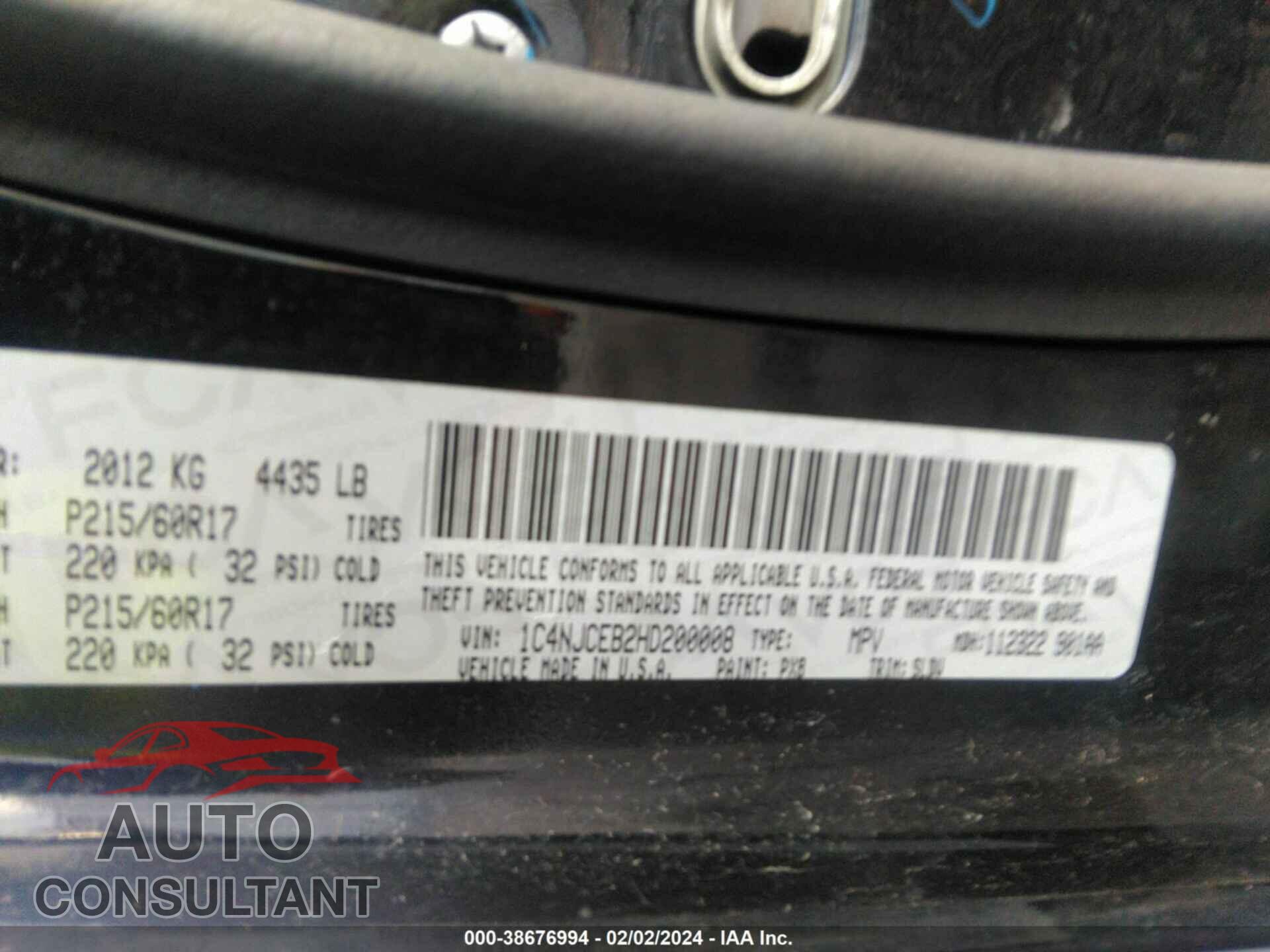 JEEP COMPASS 2017 - 1C4NJCEB2HD200008