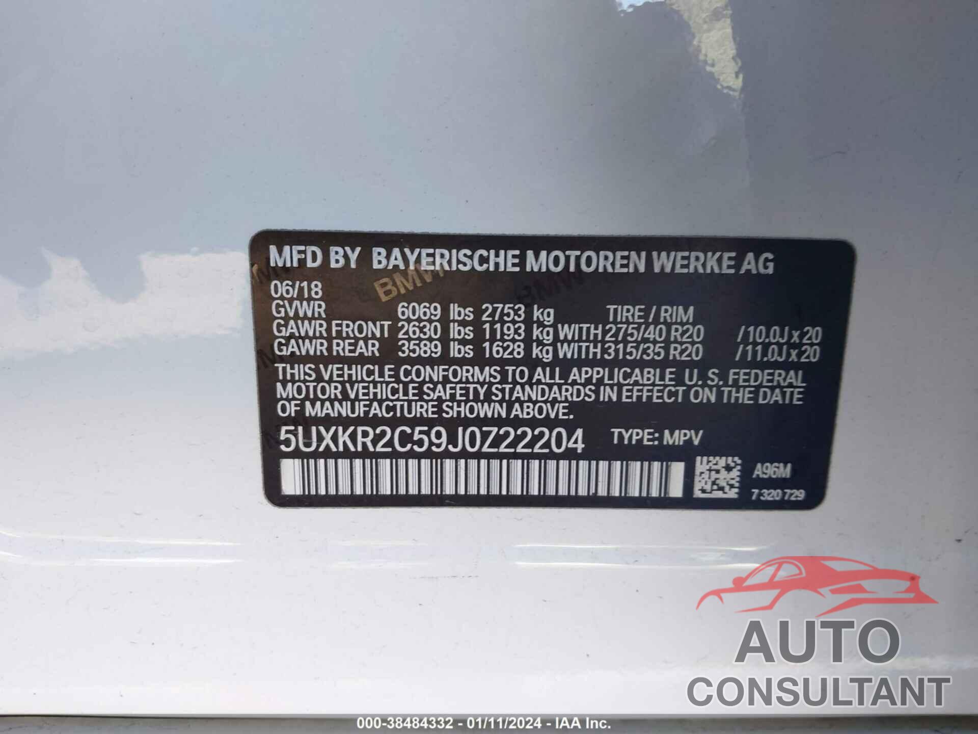 BMW X5 2018 - 5UXKR2C59J0Z22204