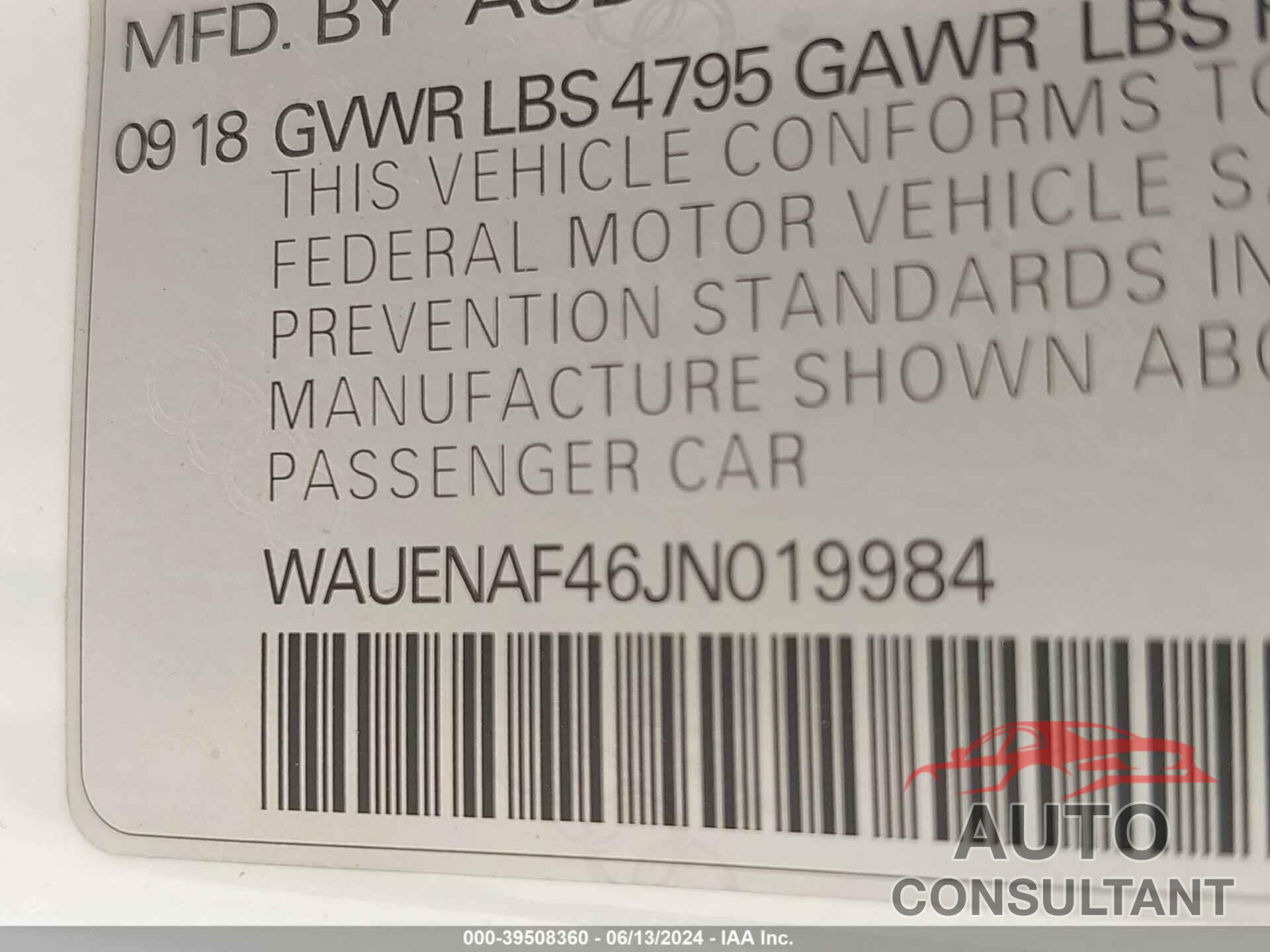 AUDI A4 2018 - WAUENAF46JN019984