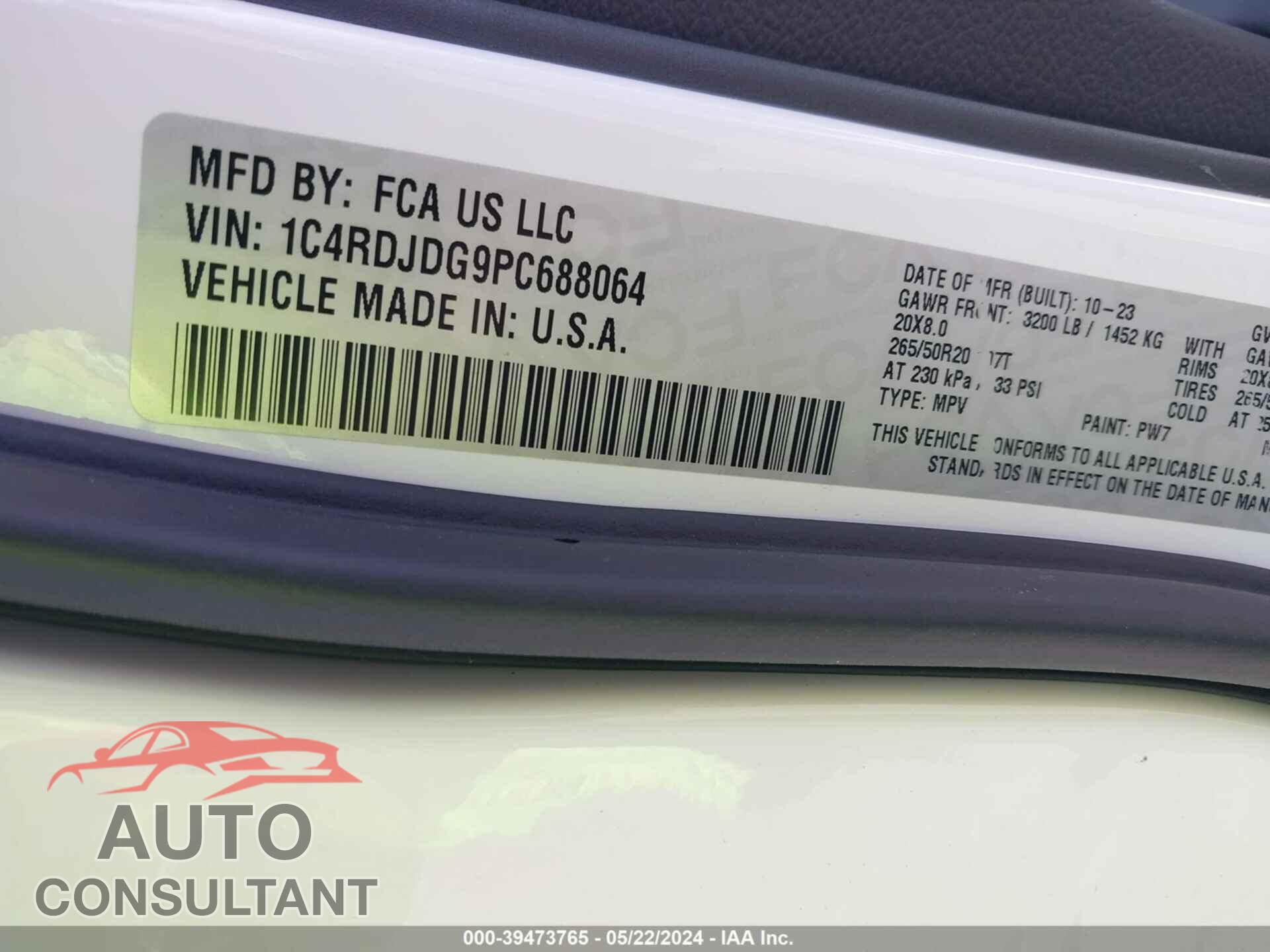 DODGE DURANGO 2023 - 1C4RDJDG9PC688064