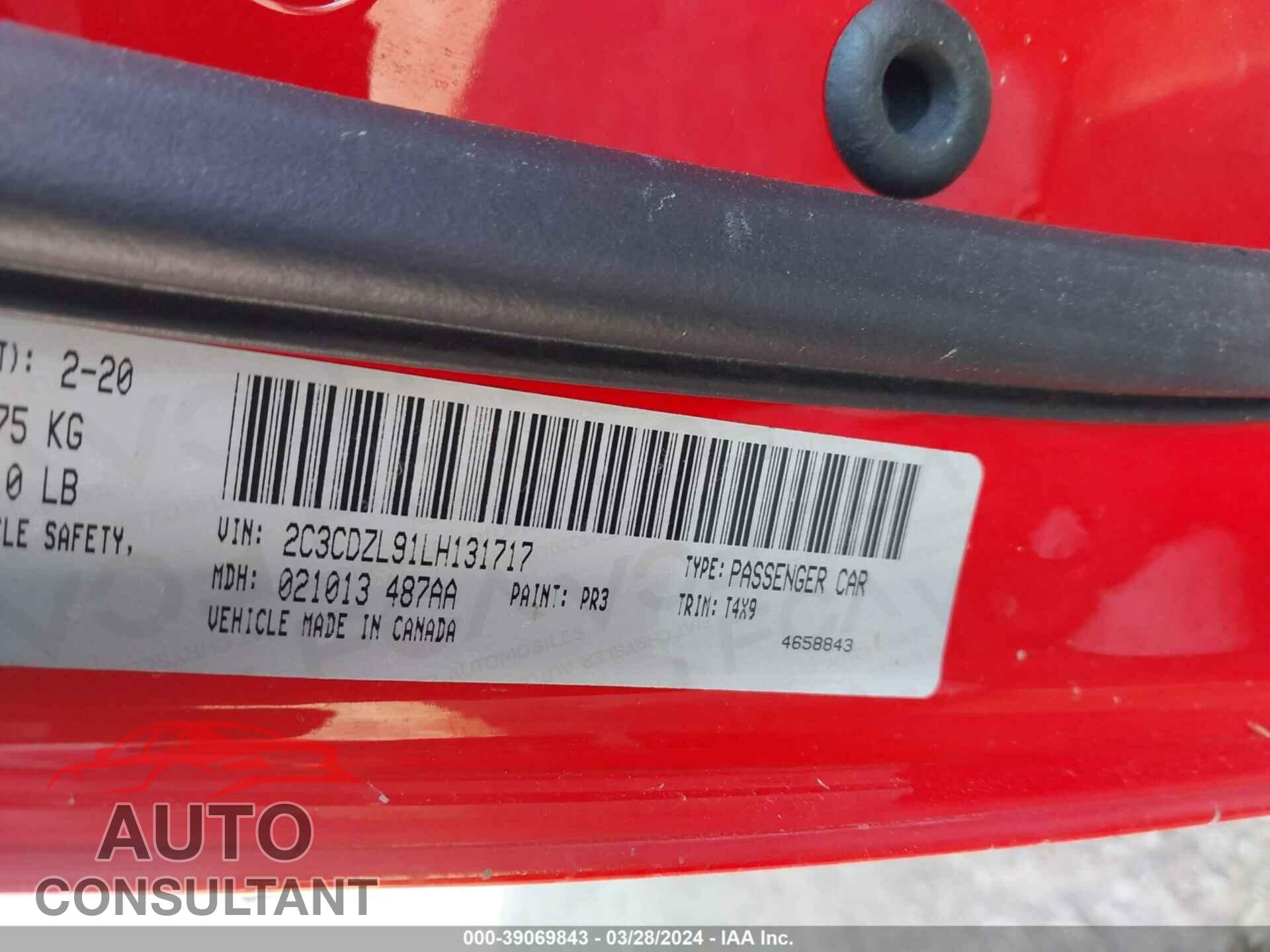 DODGE CHALLENGER 2020 - 2C3CDZL91LH131717