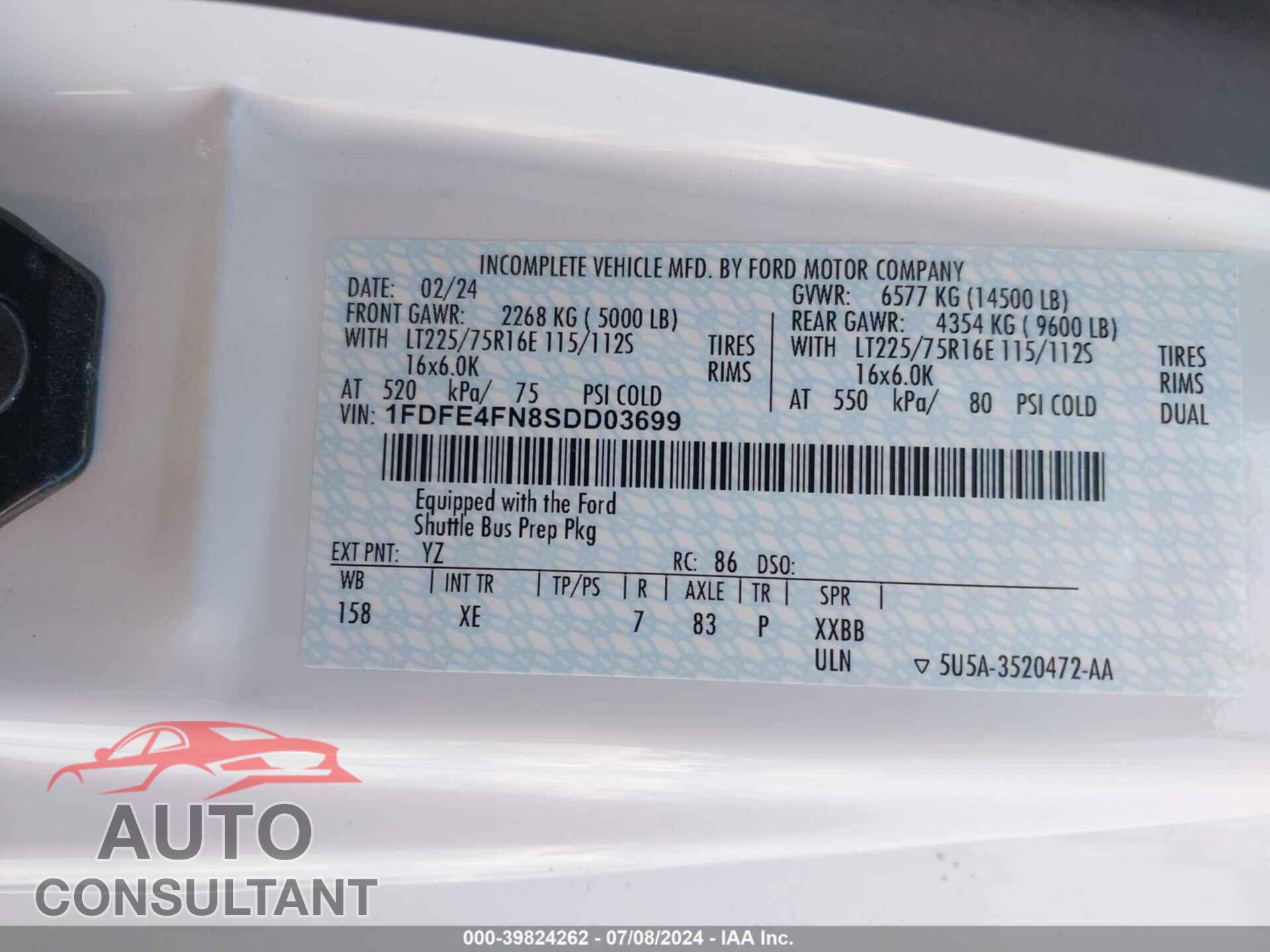 FORD E-450 CUTAWAY 2025 - 1FDFE4FN8SDD03699