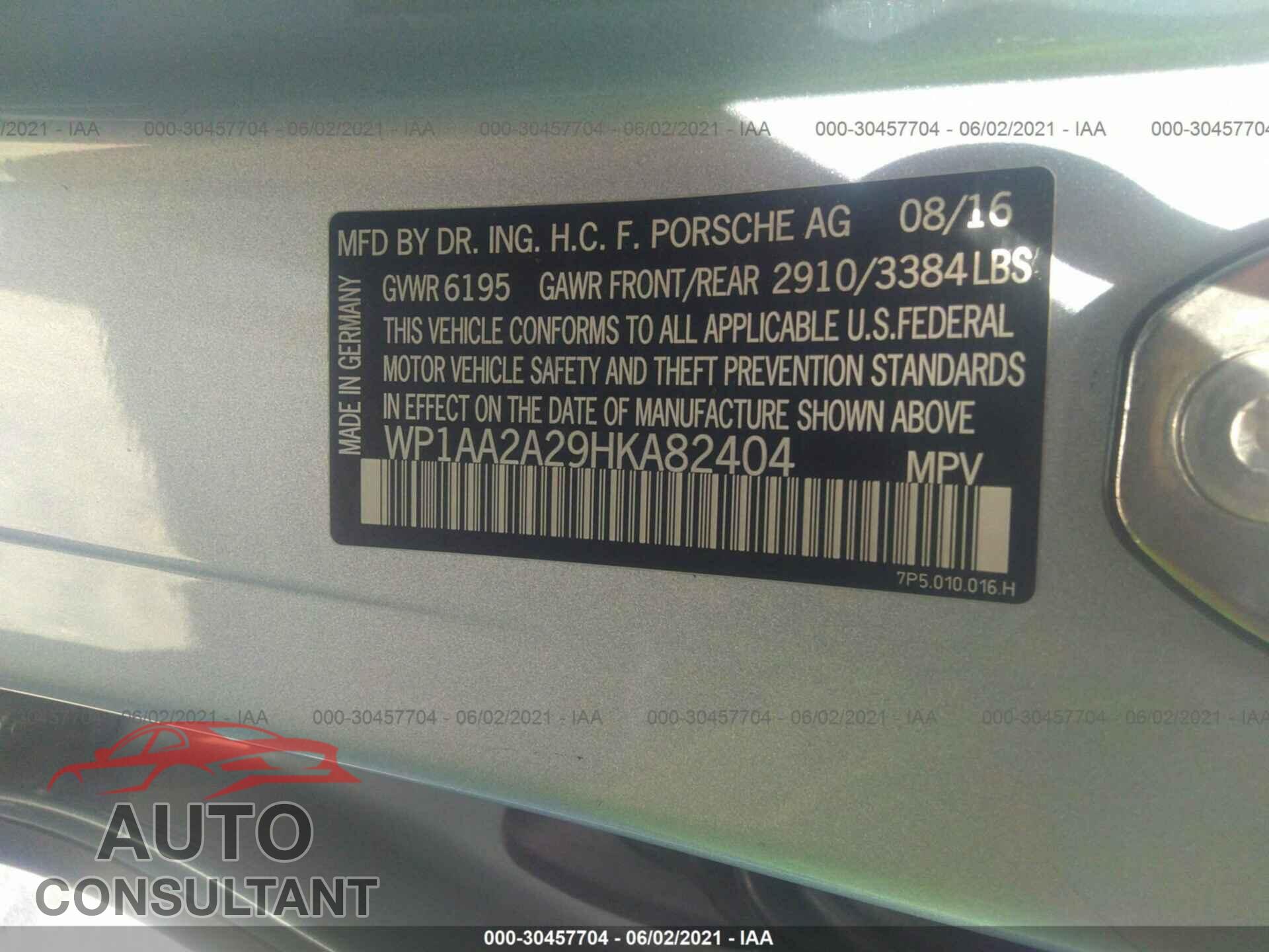 PORSCHE CAYENNE 2017 - WP1AA2A29HKA82404