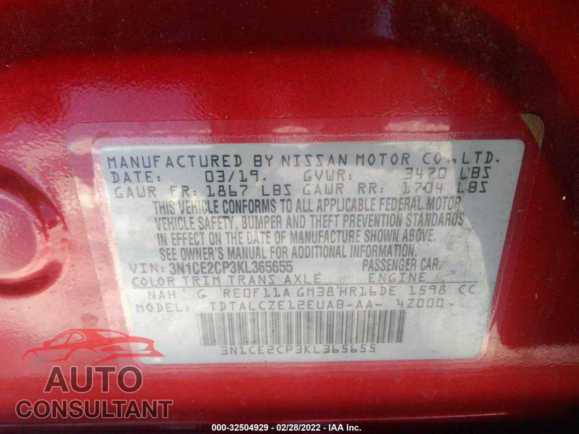 NISSAN VERSA NOTE 2019 - 3N1CE2CP3KL365655
