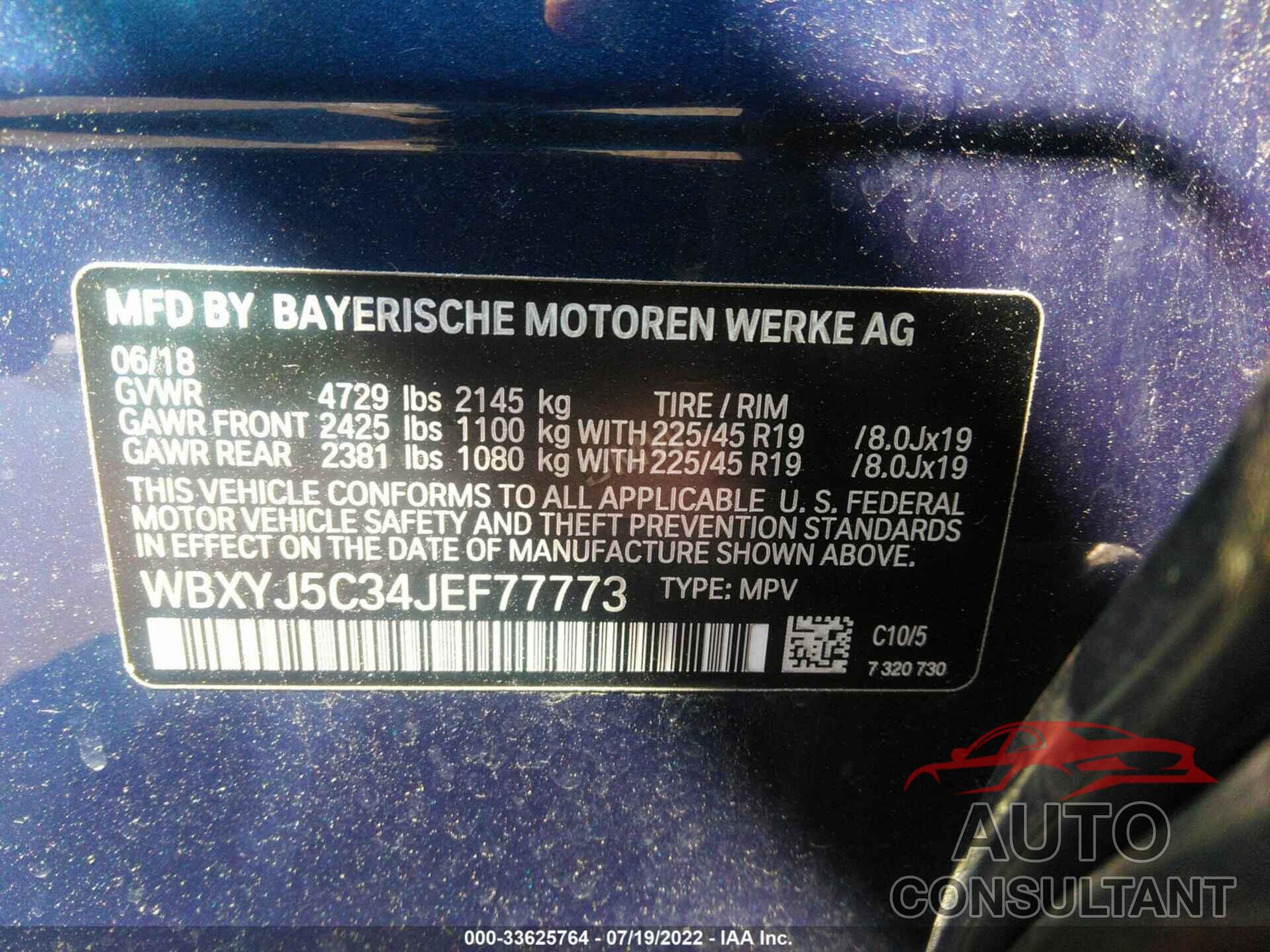 BMW X2 2018 - WBXYJ5C34JEF77773