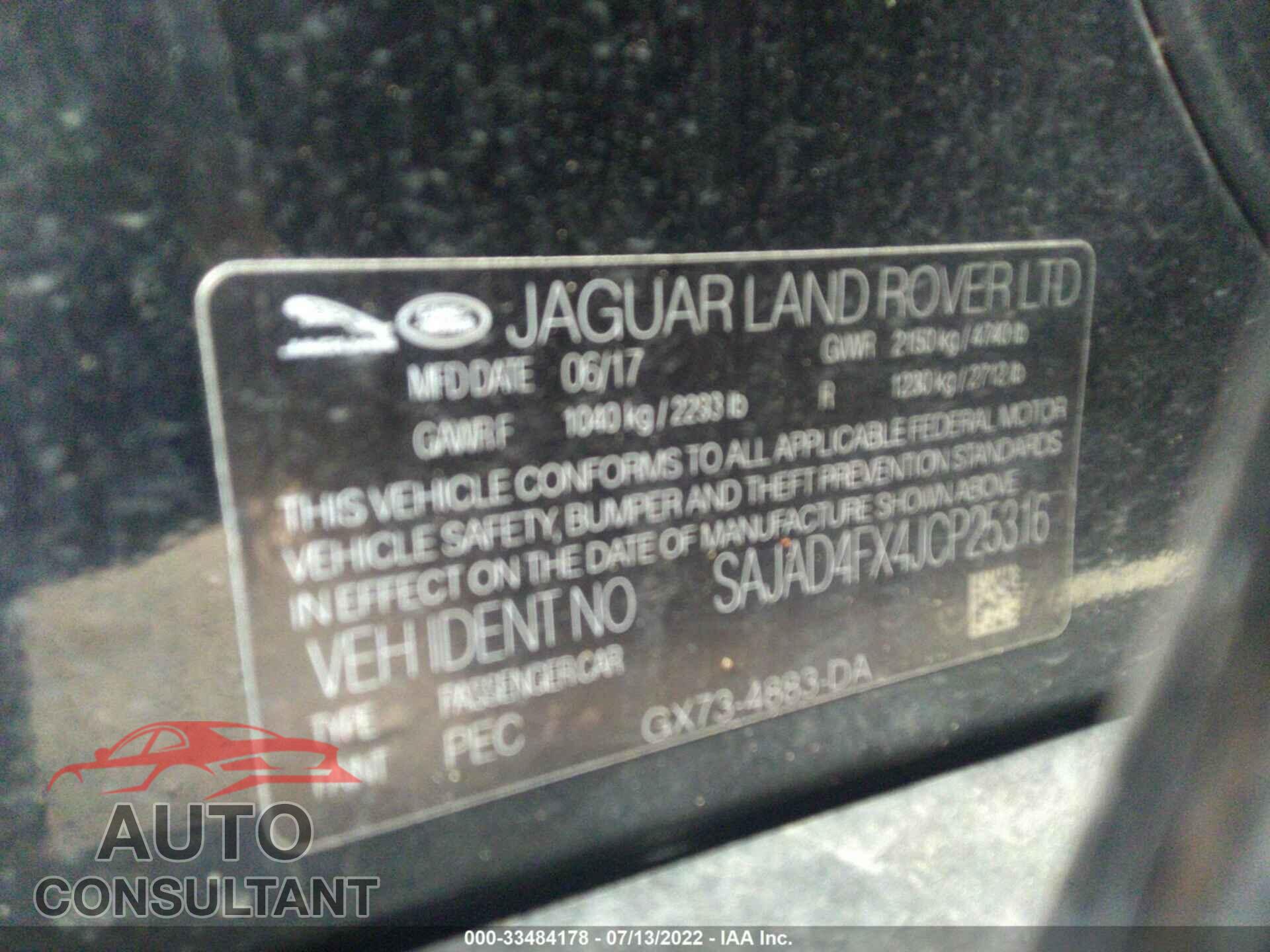 JAGUAR XE 2018 - SAJAD4FX4JCP25316