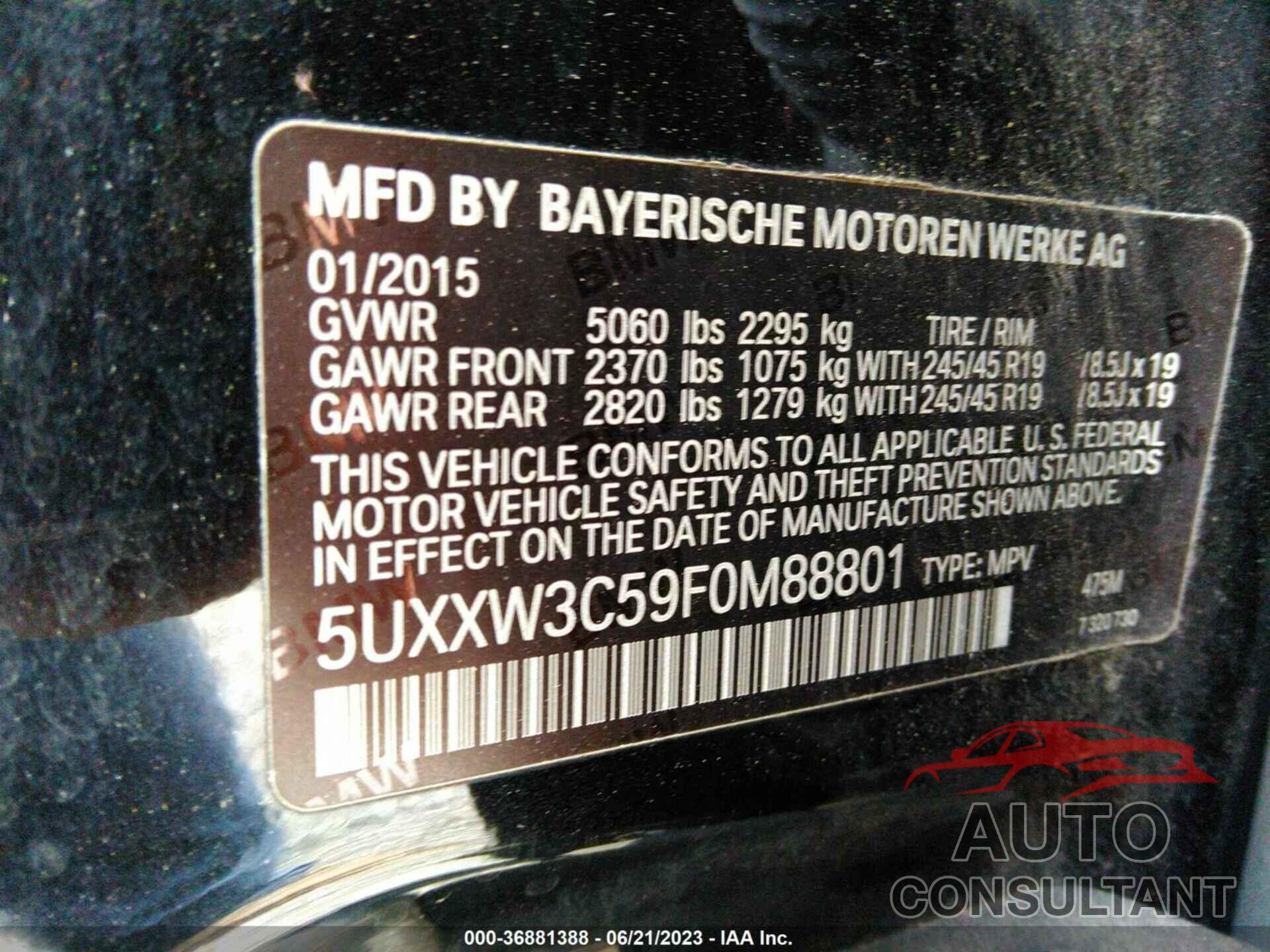 BMW X4 2015 - 5UXXW3C59F0M88801