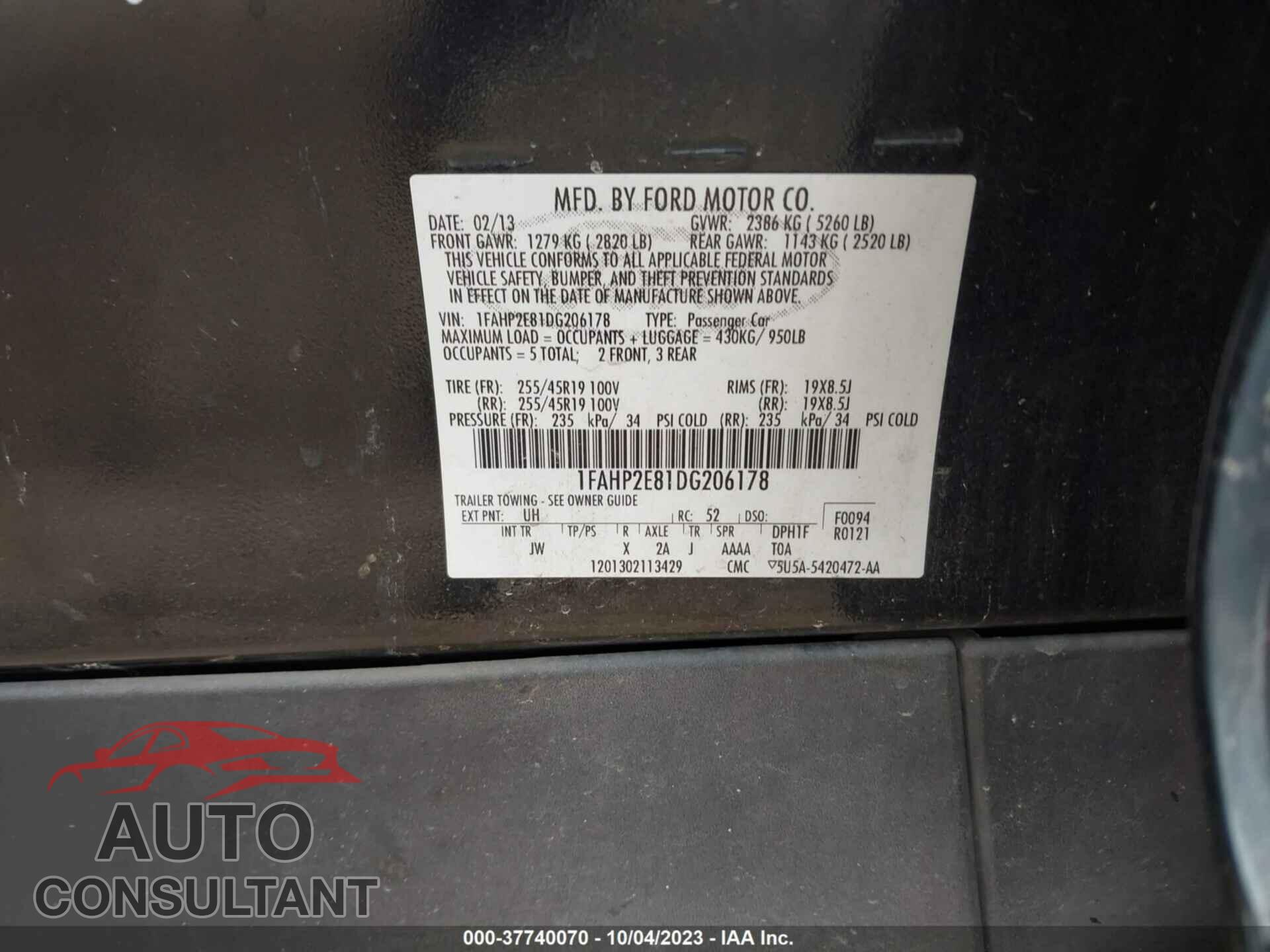 FORD TAURUS 2013 - 1FAHP2E81DG206178