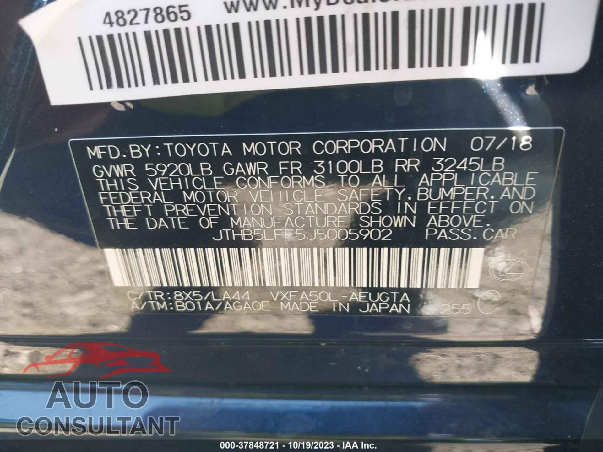 LEXUS LS 500 2018 - JTHB5LFF5J5005902