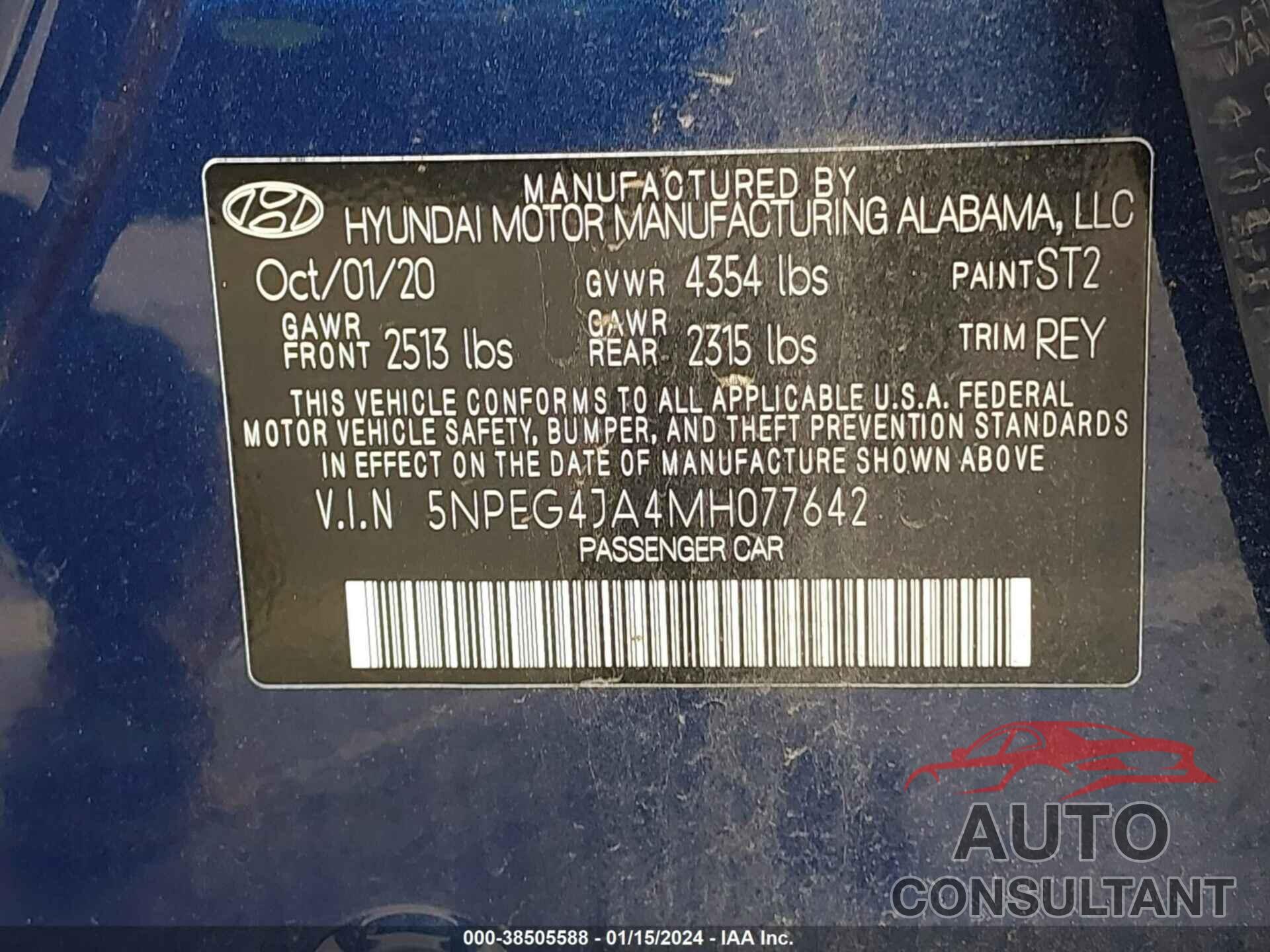 HYUNDAI SONATA 2021 - 5NPEG4JA4MH077642