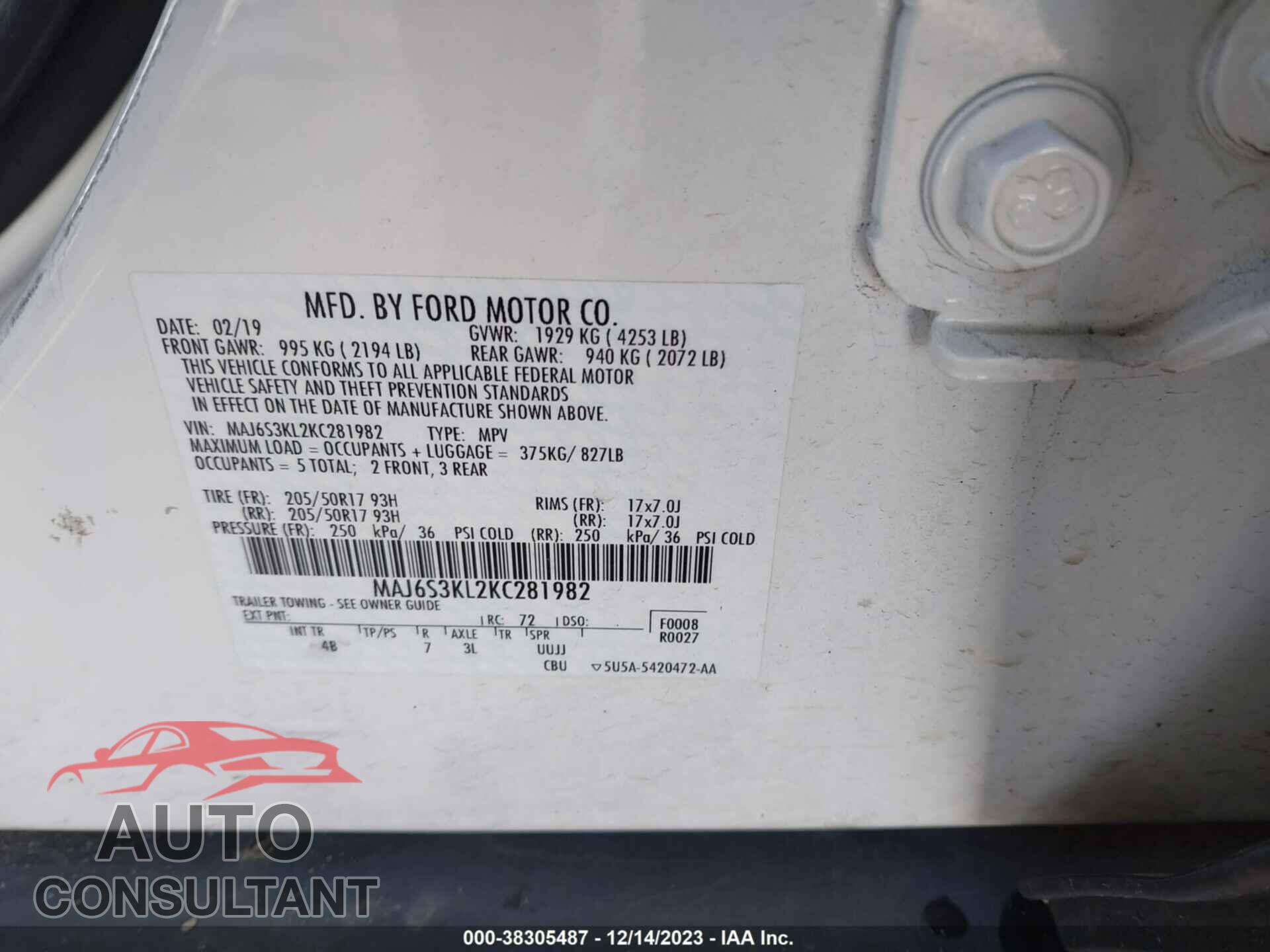 FORD ECOSPORT 2019 - MAJ6S3KL2KC281982