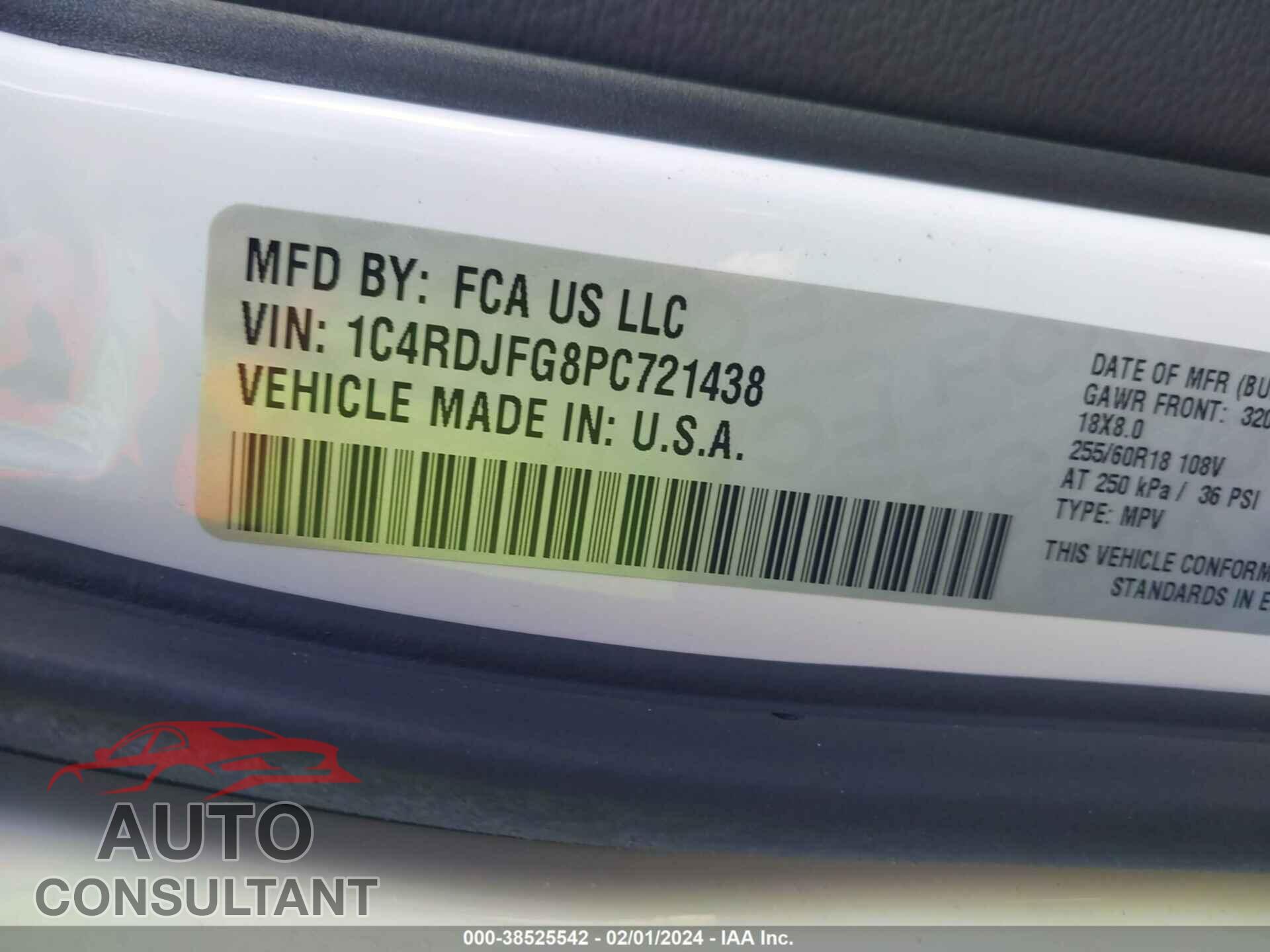 DODGE DURANGO 2023 - 1C4RDJFG8PC721438