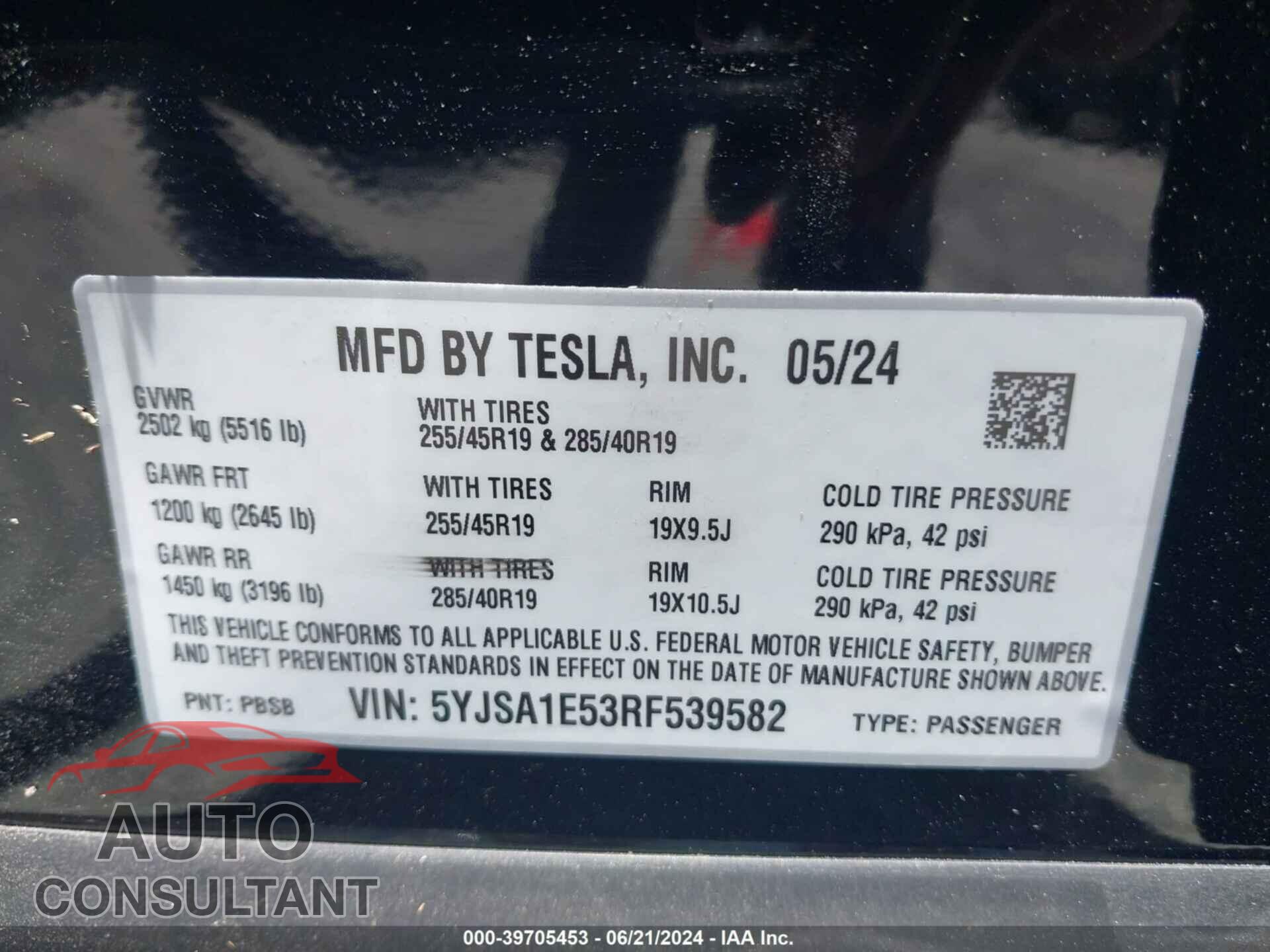 TESLA MODEL S 2024 - 5YJSA1E53RF539582
